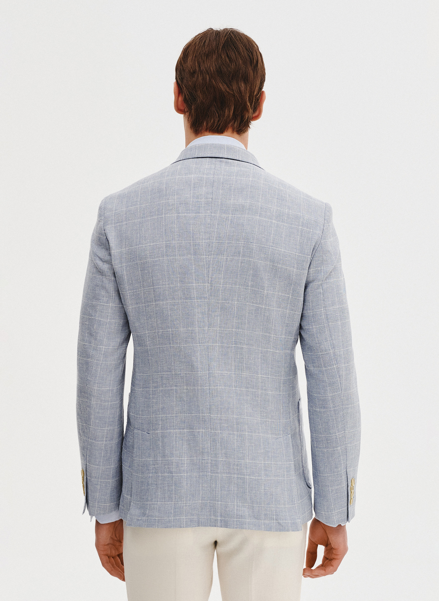 Niebieska marynarka z lnu w kratkę - Pako Lorente