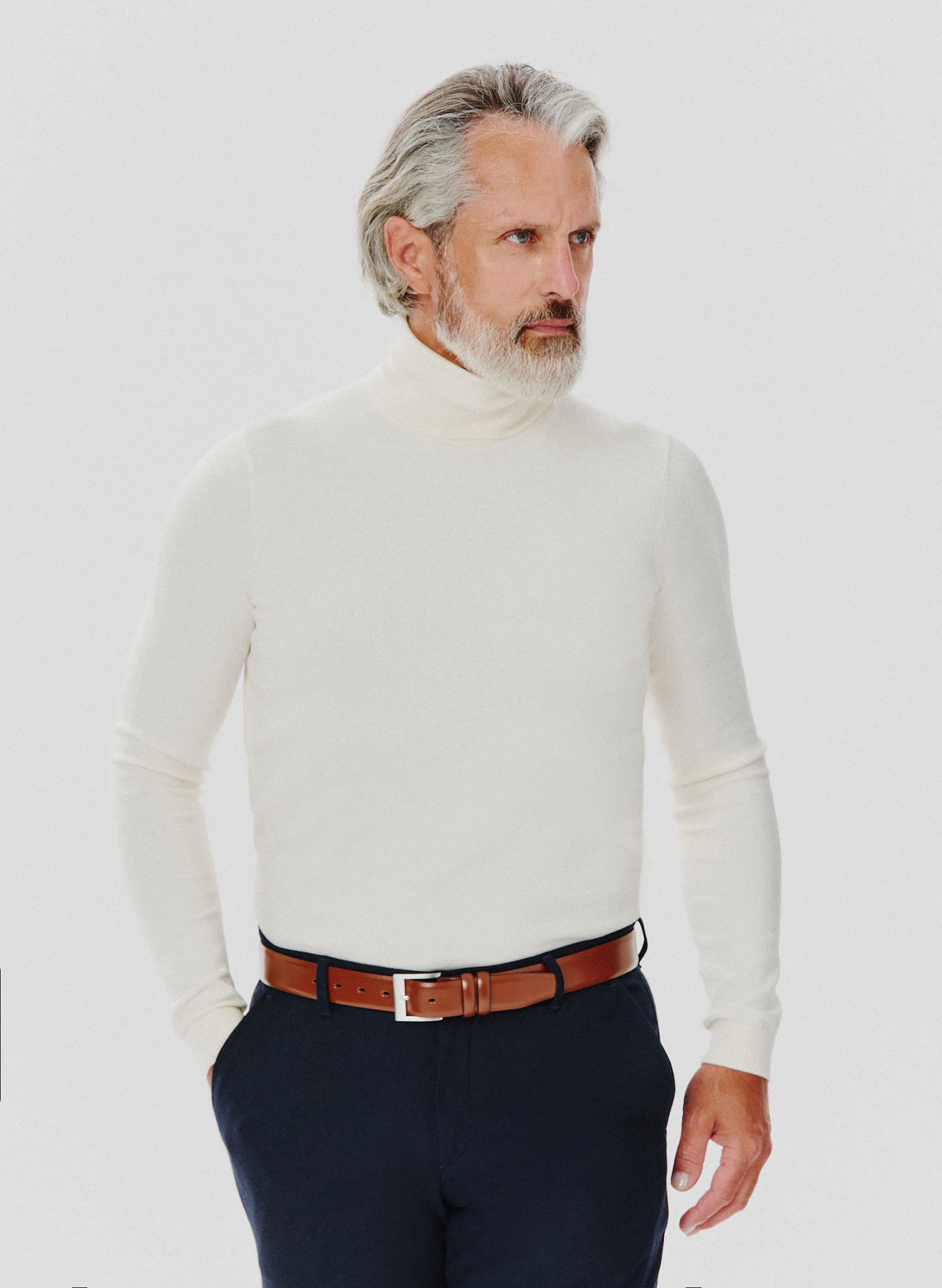 Biały gładki golf męski - Pako Lorente