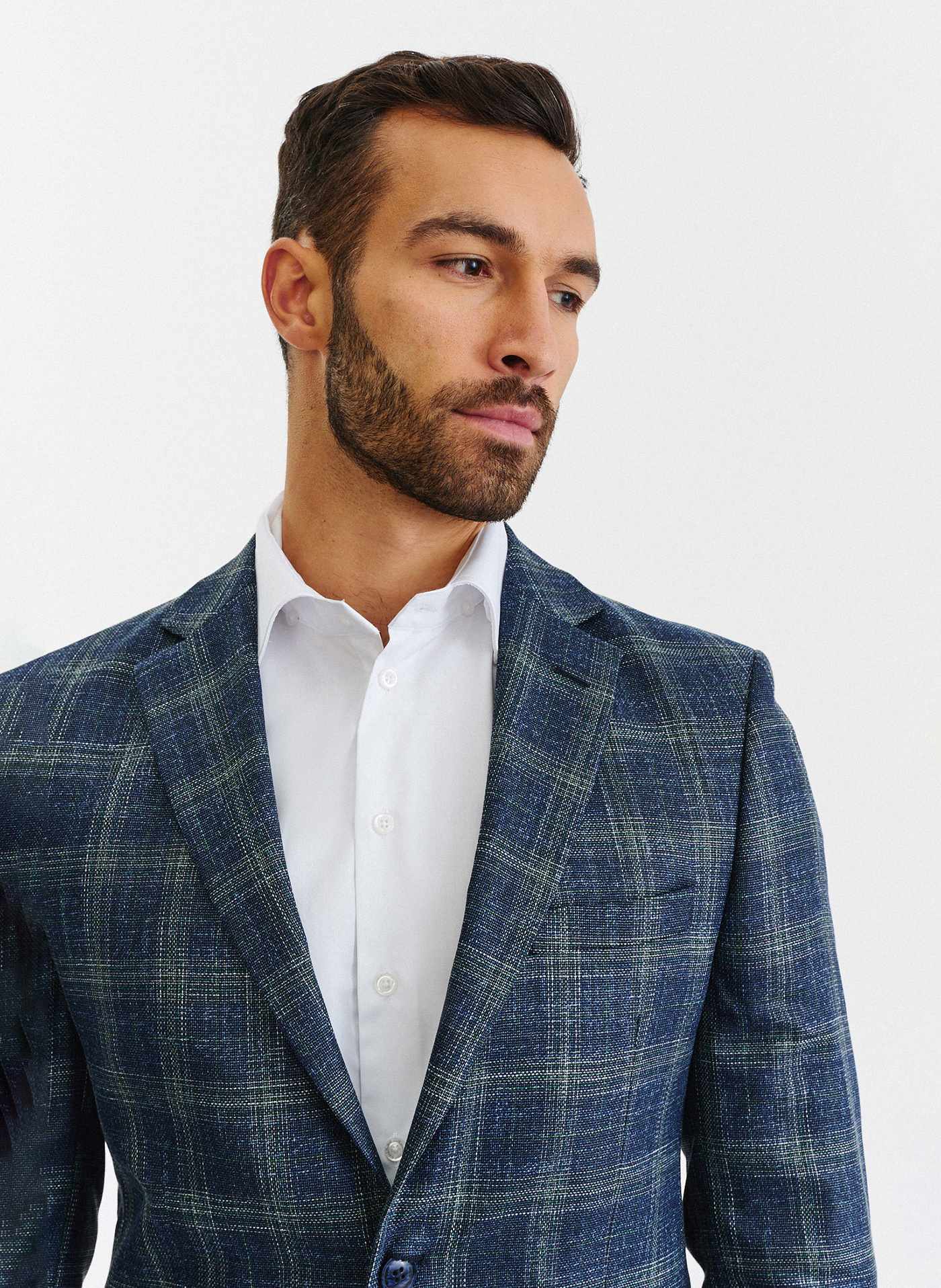 Granatowa casualowa marynarka męska w zieloną kratę - Pako Lorente