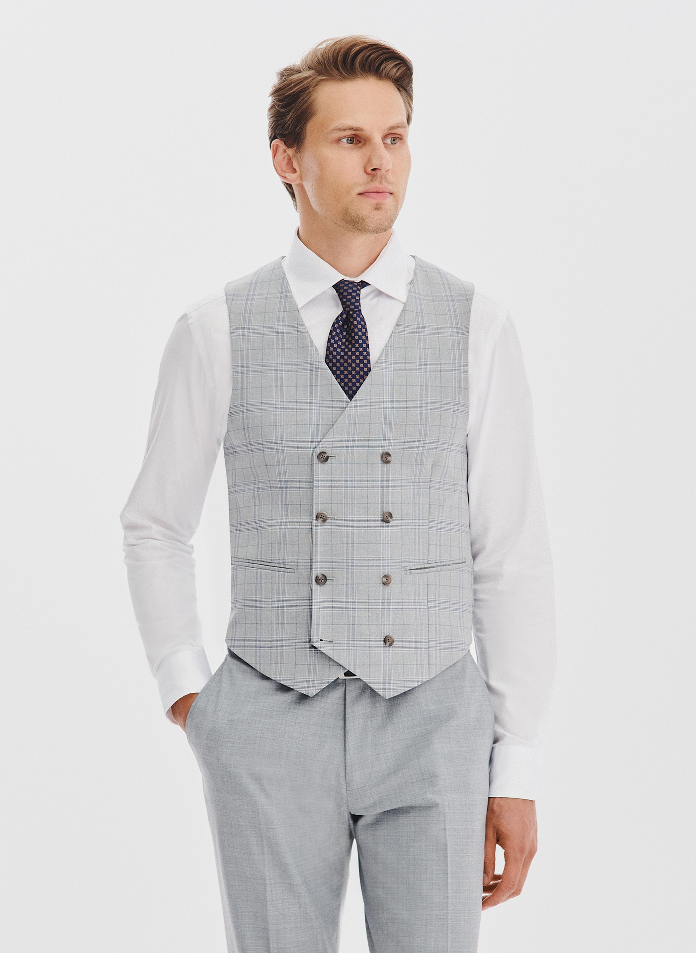 PAKO LORENTE - Dwurzędowa kamizelka męska w kratę - Pako Lorente