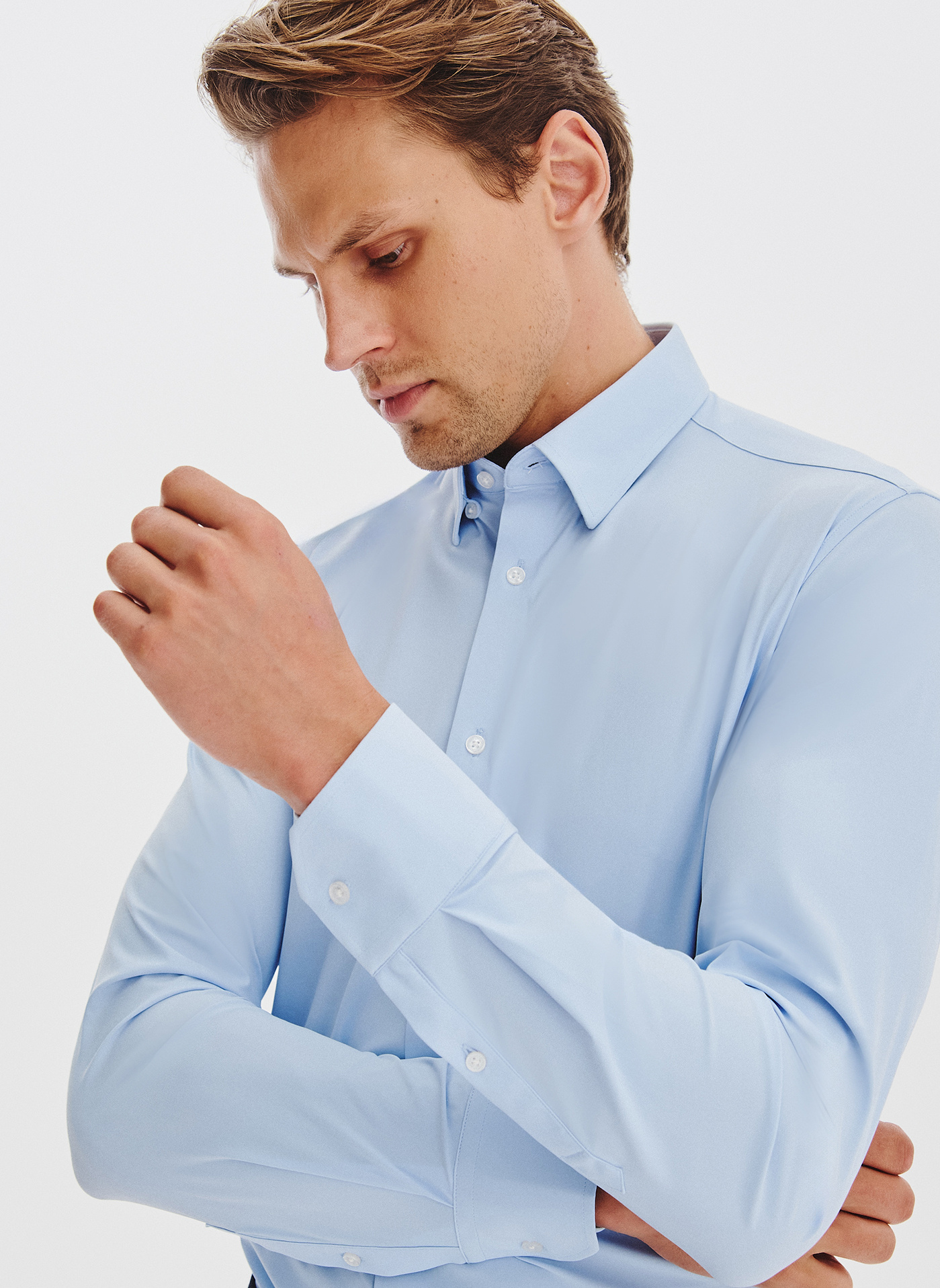 Niebieska dzianinowa koszula męska - Pako Lorente