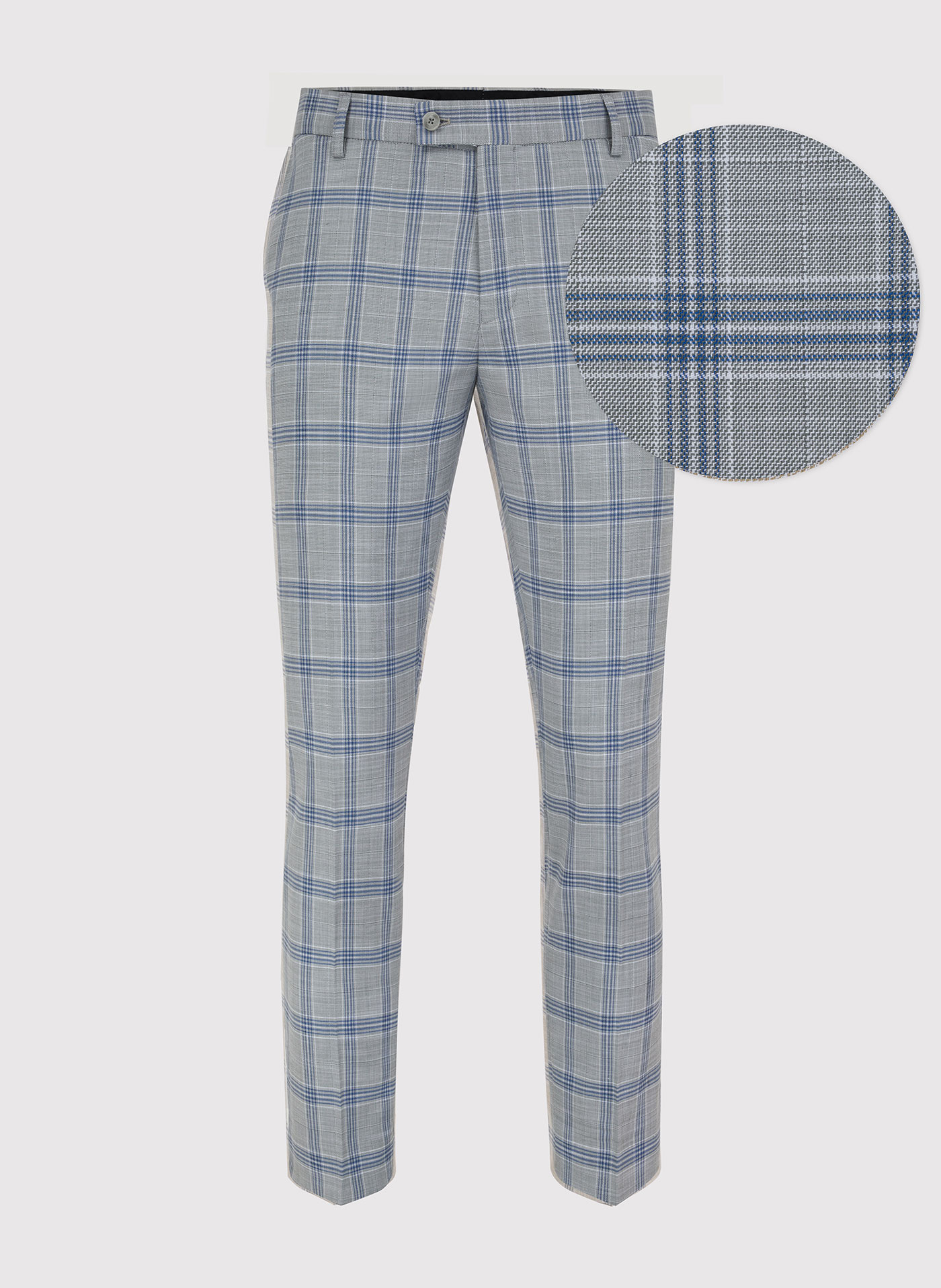 Szare spodnie garniturowe w niebiesko-białą kratę - Pako Lorente