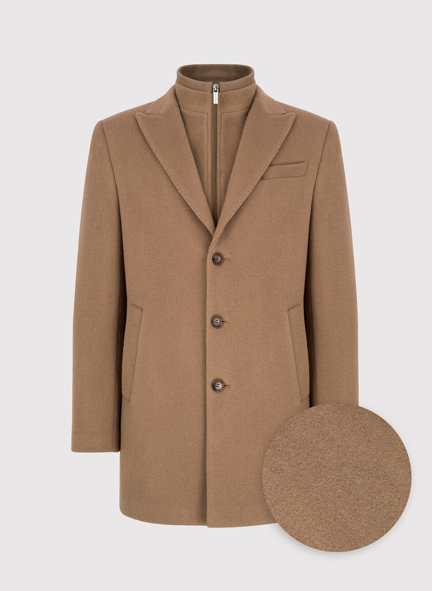 Kamelowy płaszcz męski z odpinaną stójką - Pako Lorente