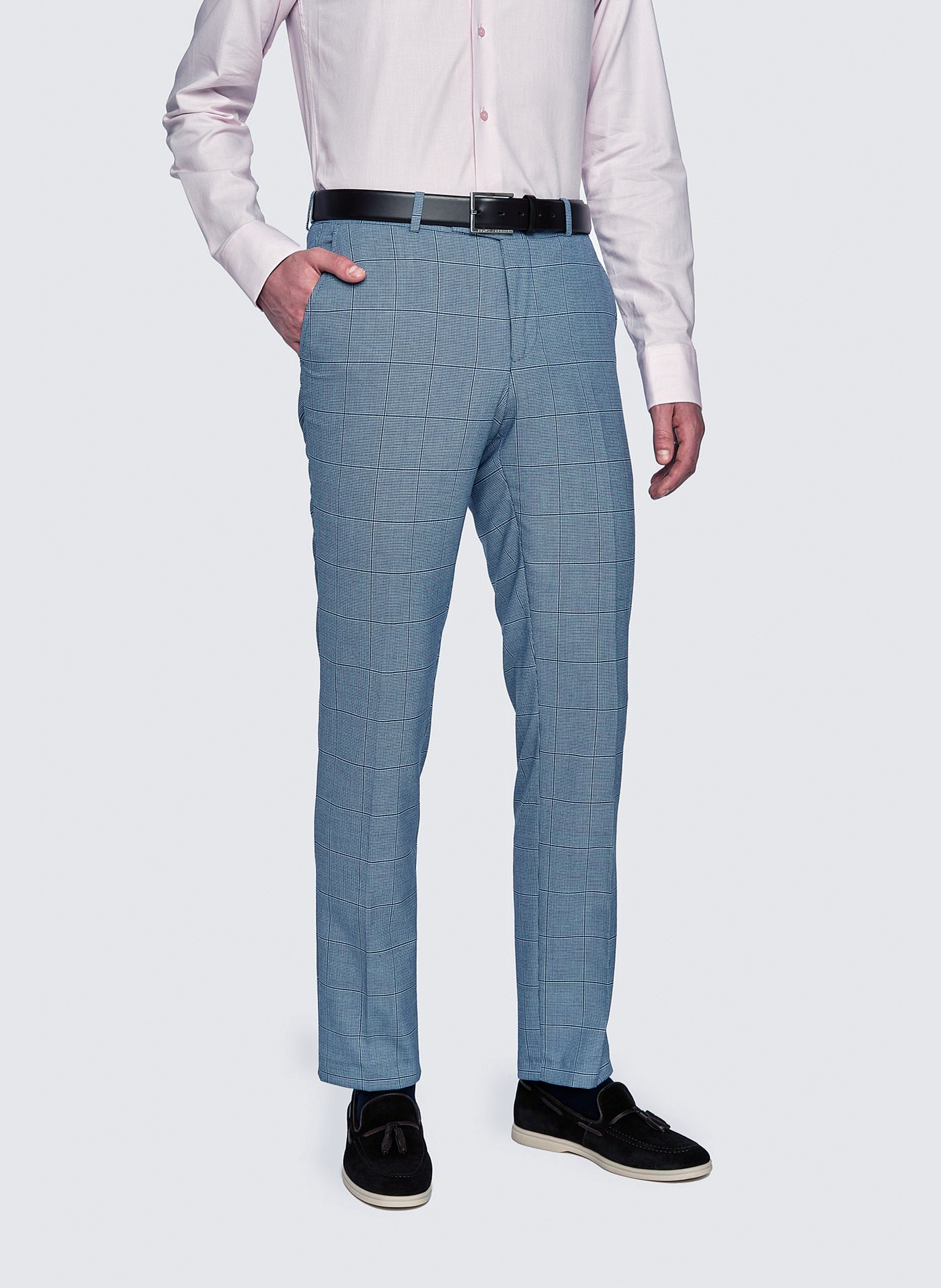 Niebieskie męskie spodnie garniturowe w kratkę - Pako Lorente