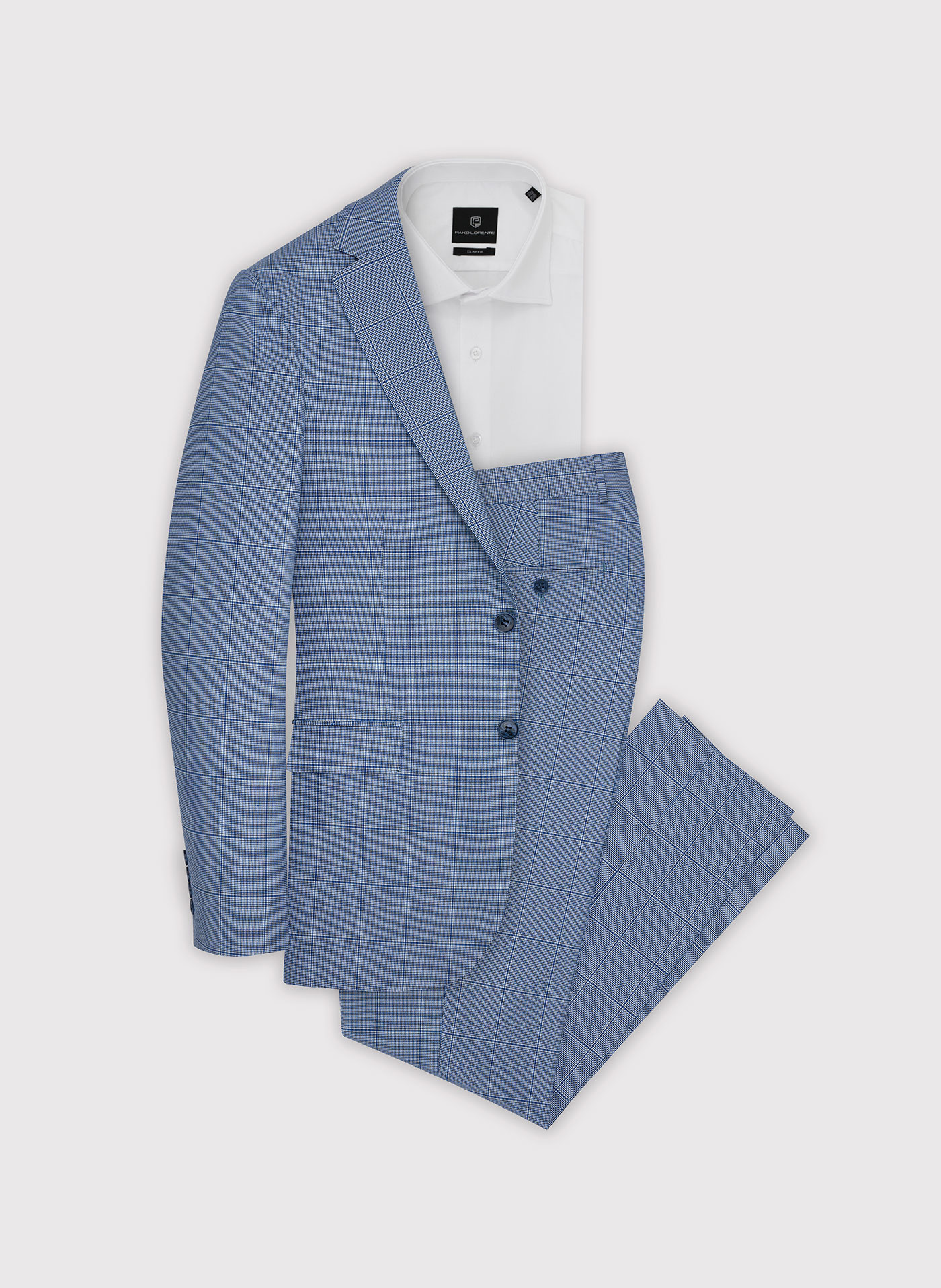 Niebieskie męskie spodnie garniturowe w kratkę - Pako Lorente