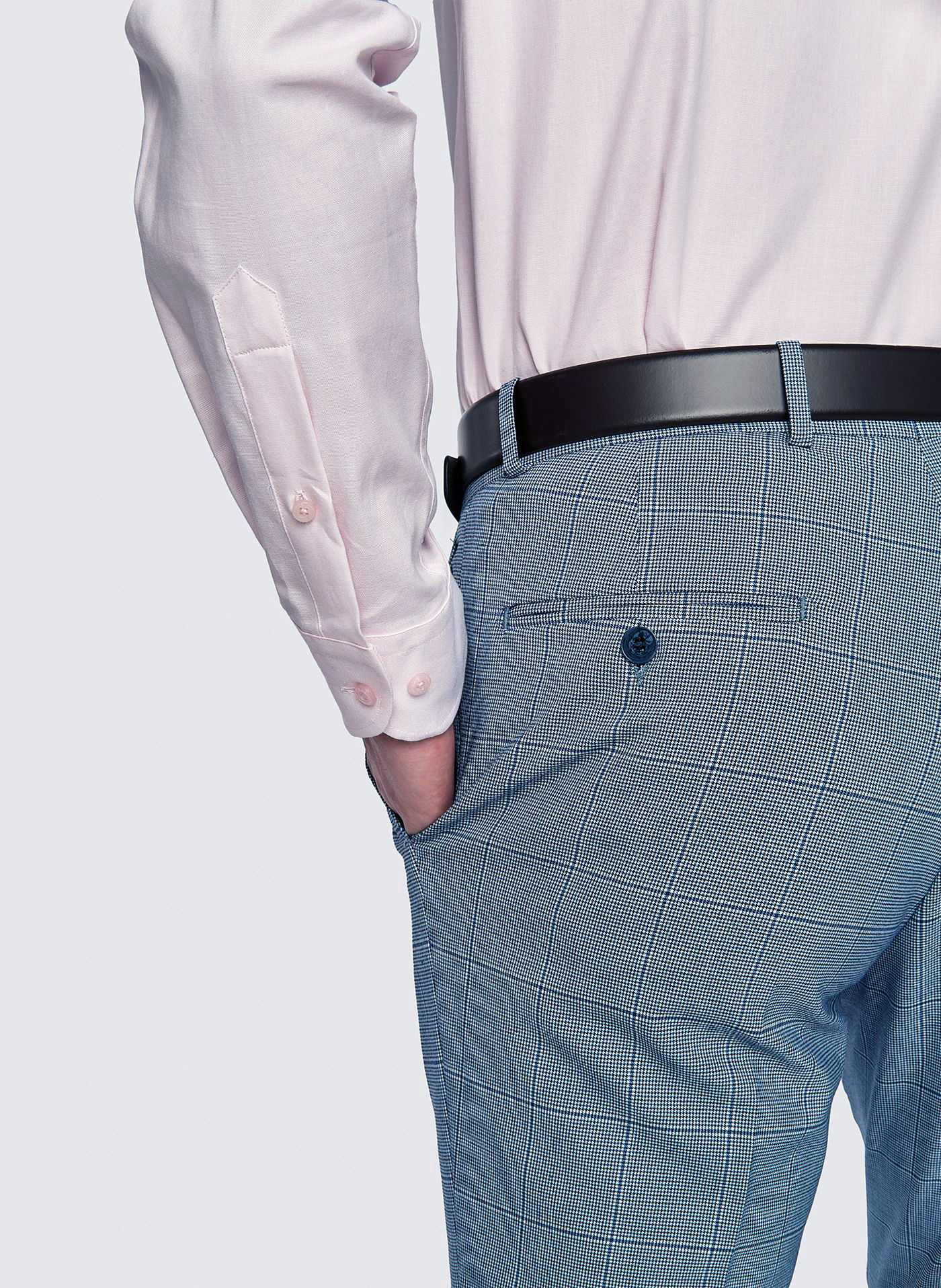 Niebieskie męskie spodnie garniturowe w kratkę - Pako Lorente