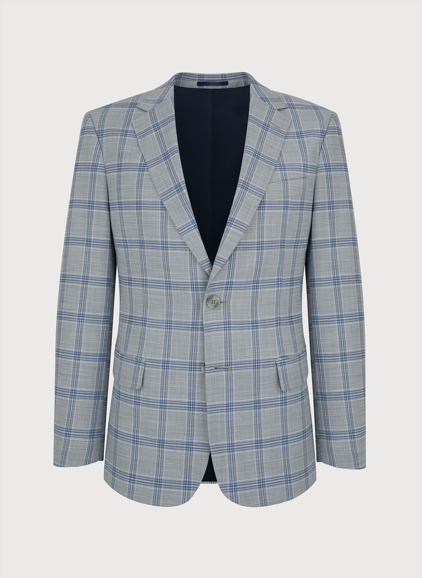 Szara marynarka garniturowa w niebiesko-białą kratę - Pako Lorente