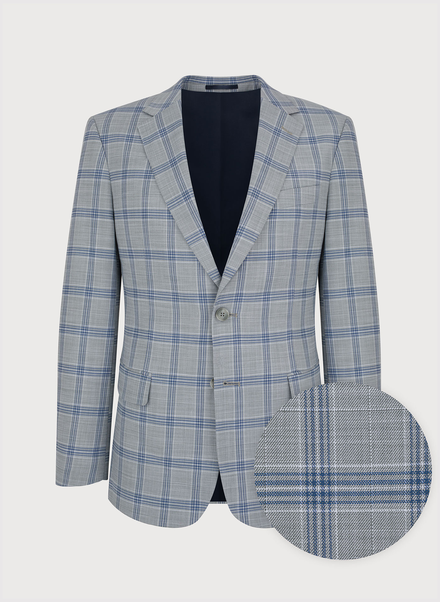Szara marynarka garniturowa w niebiesko-białą kratę - Pako Lorente