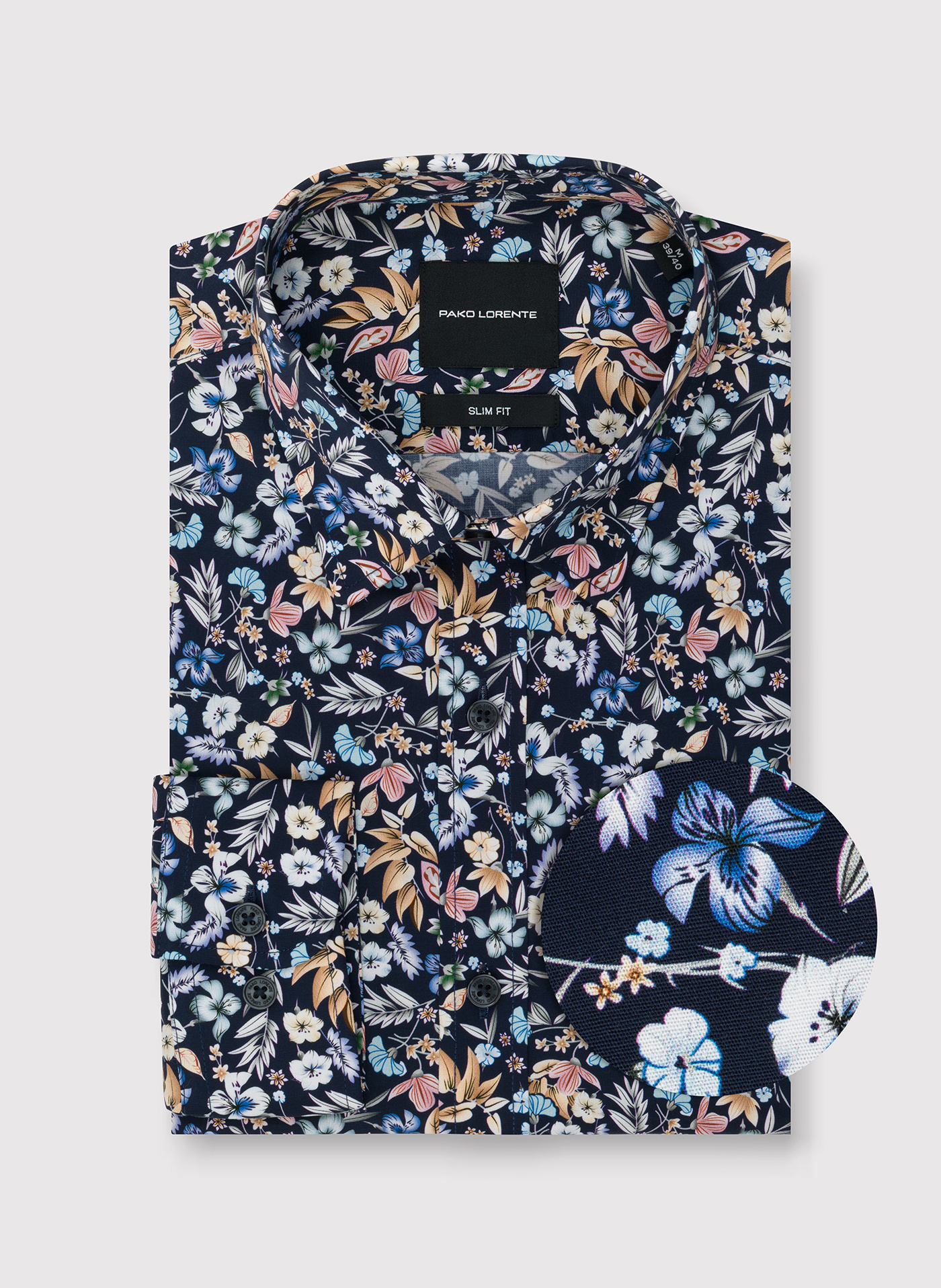 PAKO LORENTE - Granatowa koszula w kwiaty - Pako Lorente