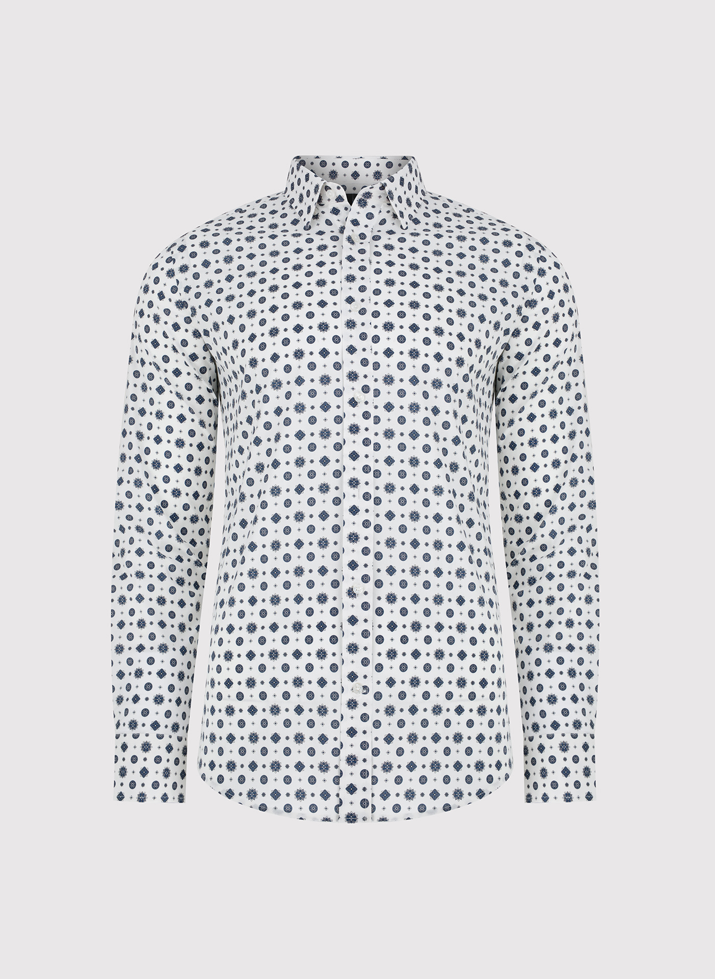 Biała koszula w niebieski wzór geometryczny - Pako Lorente