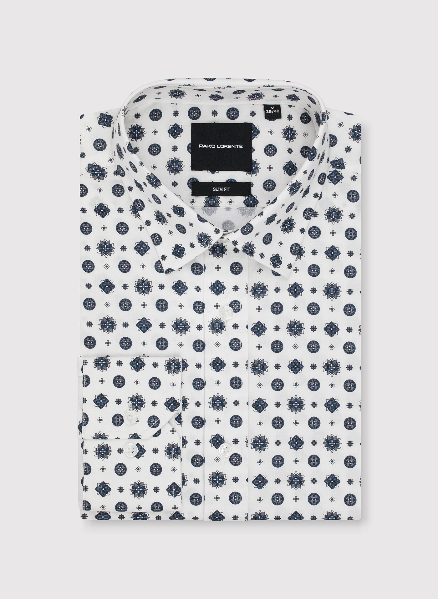 Biała koszula w niebieski wzór geometryczny - Pako Lorente