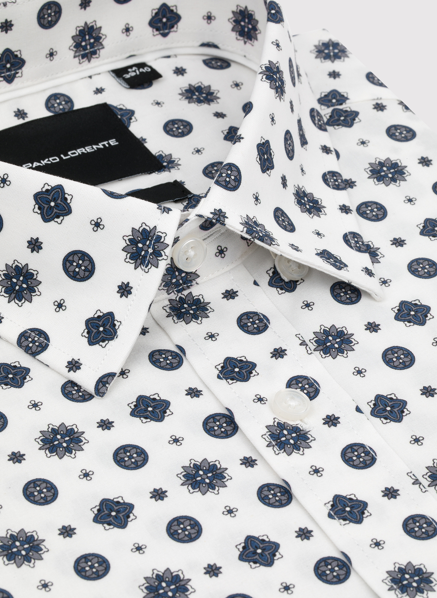 Biała koszula w niebieski wzór geometryczny - Pako Lorente