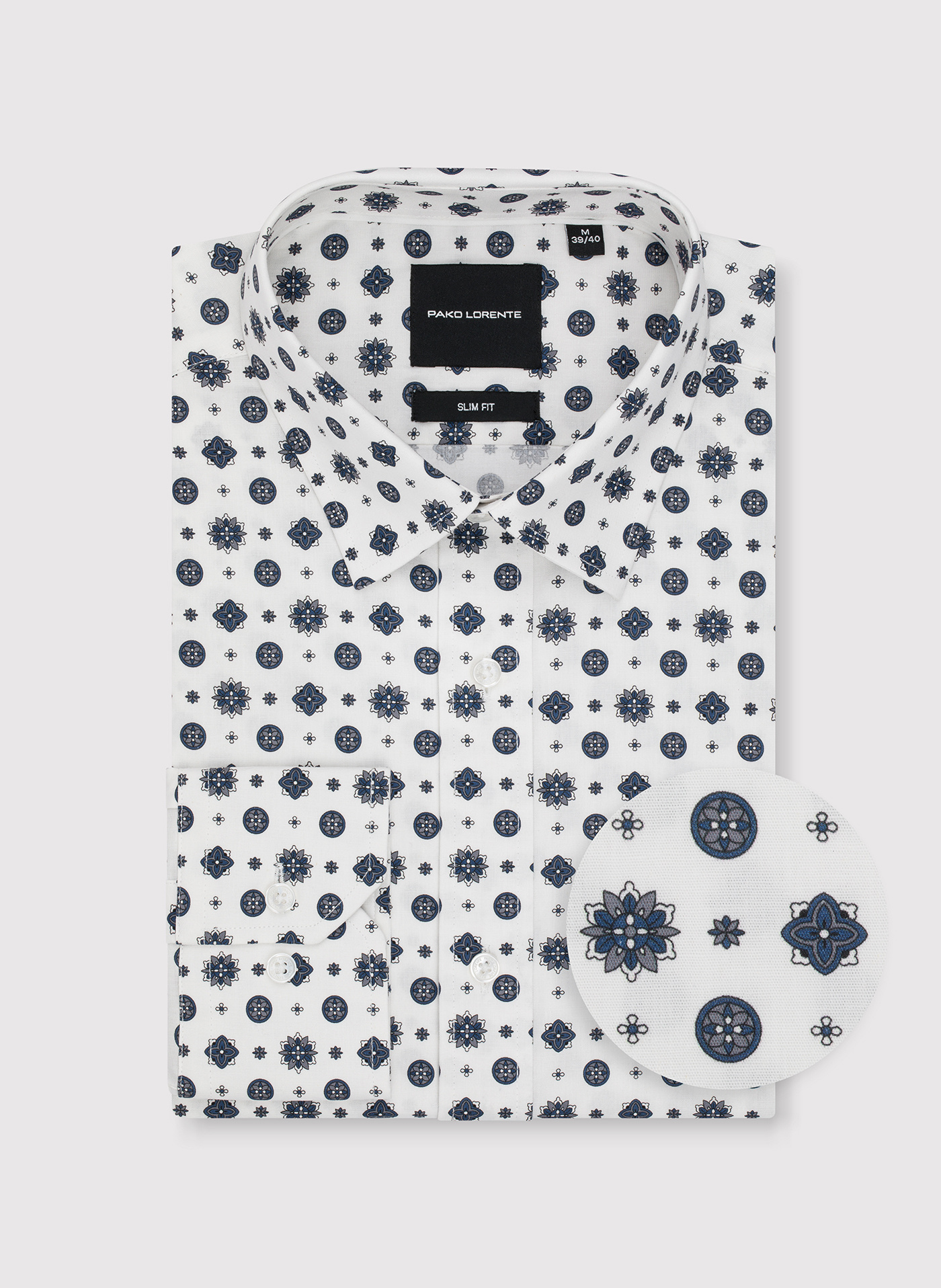 Biała koszula w niebieski wzór geometryczny - Pako Lorente