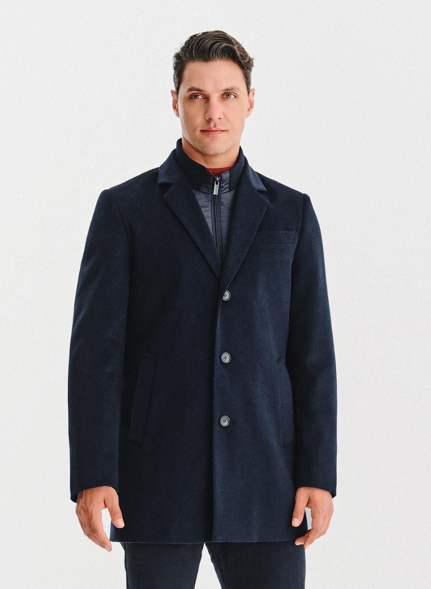 Granatowy płaszcz męski z wełną - Pako Lorente