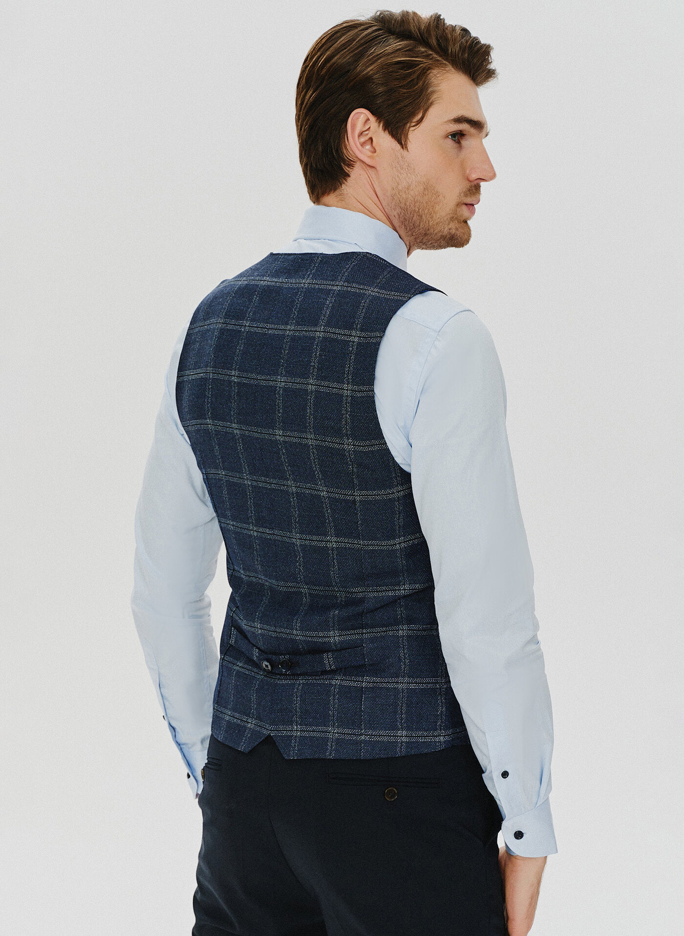 Granatowa kamizelka męska w kratę P23WF-8X-005-G-S - Pako Lorente - Pako Lorente