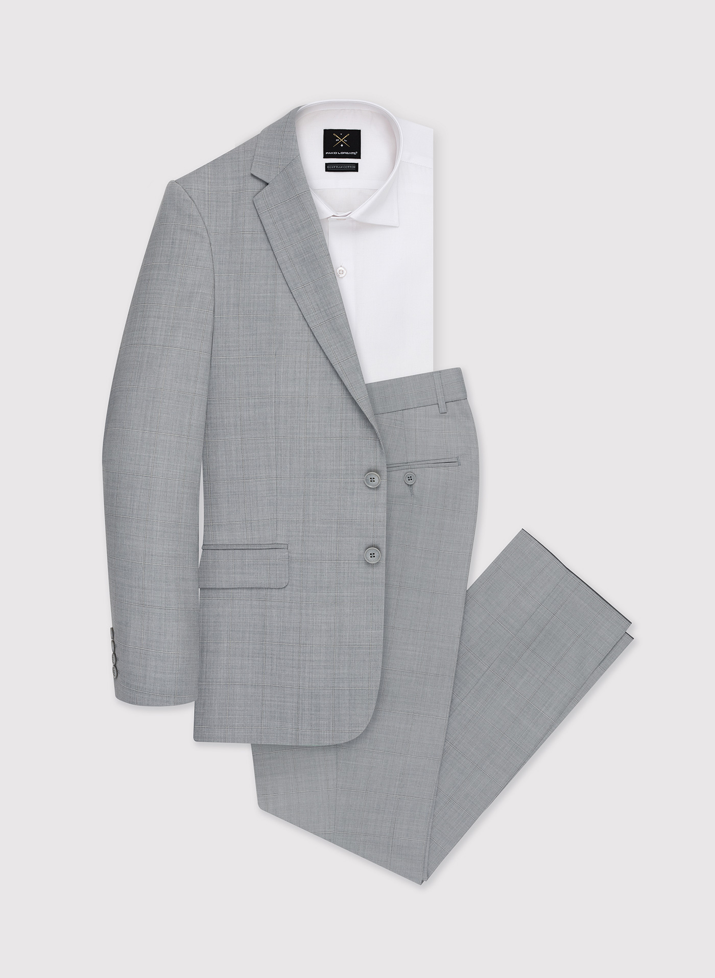 Szare spodnie garniturowe w delikatną kratę - Pako Lorente