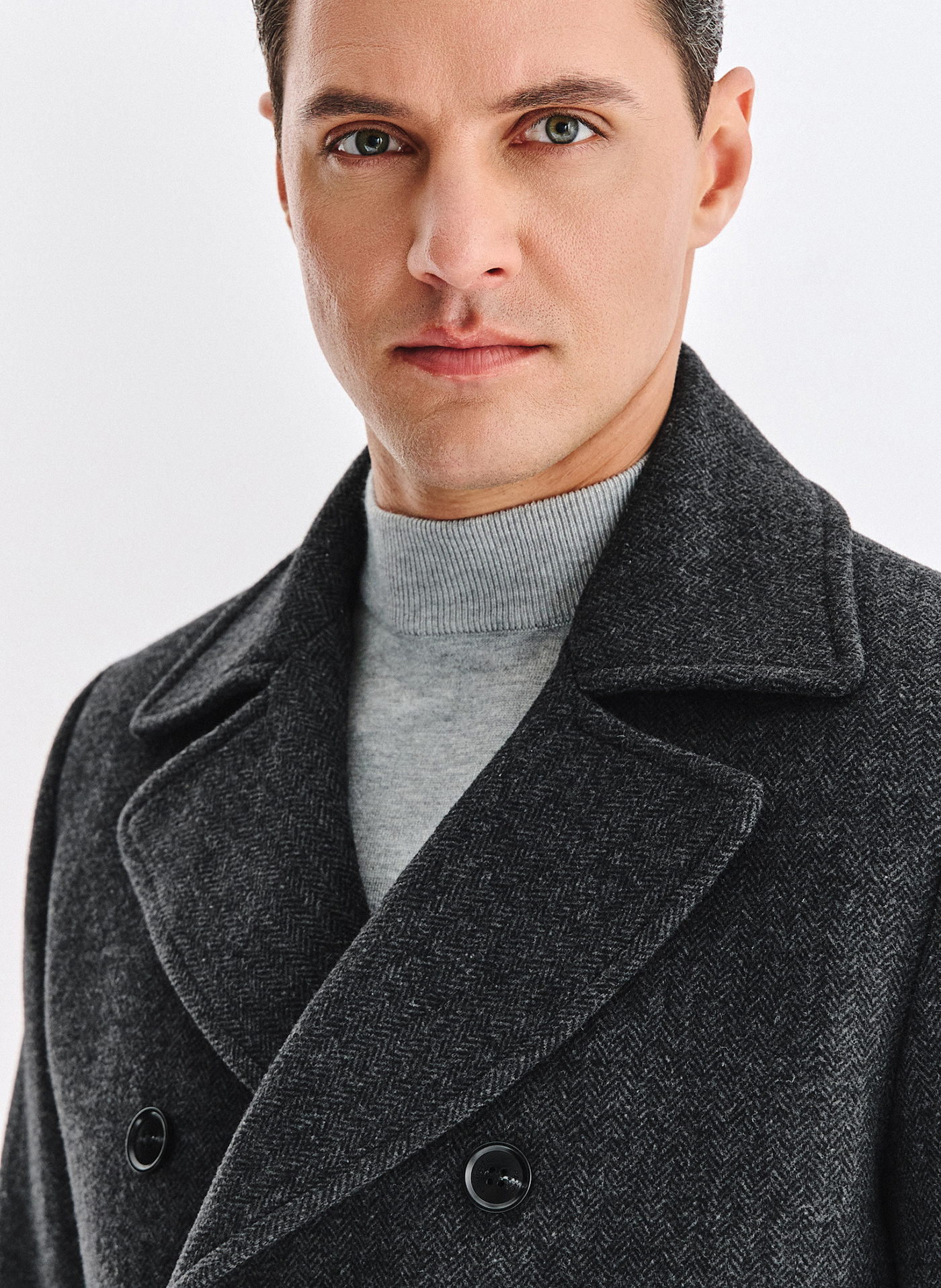 Szary płaszcz dwurzędowy z wełną - Pako Lorente