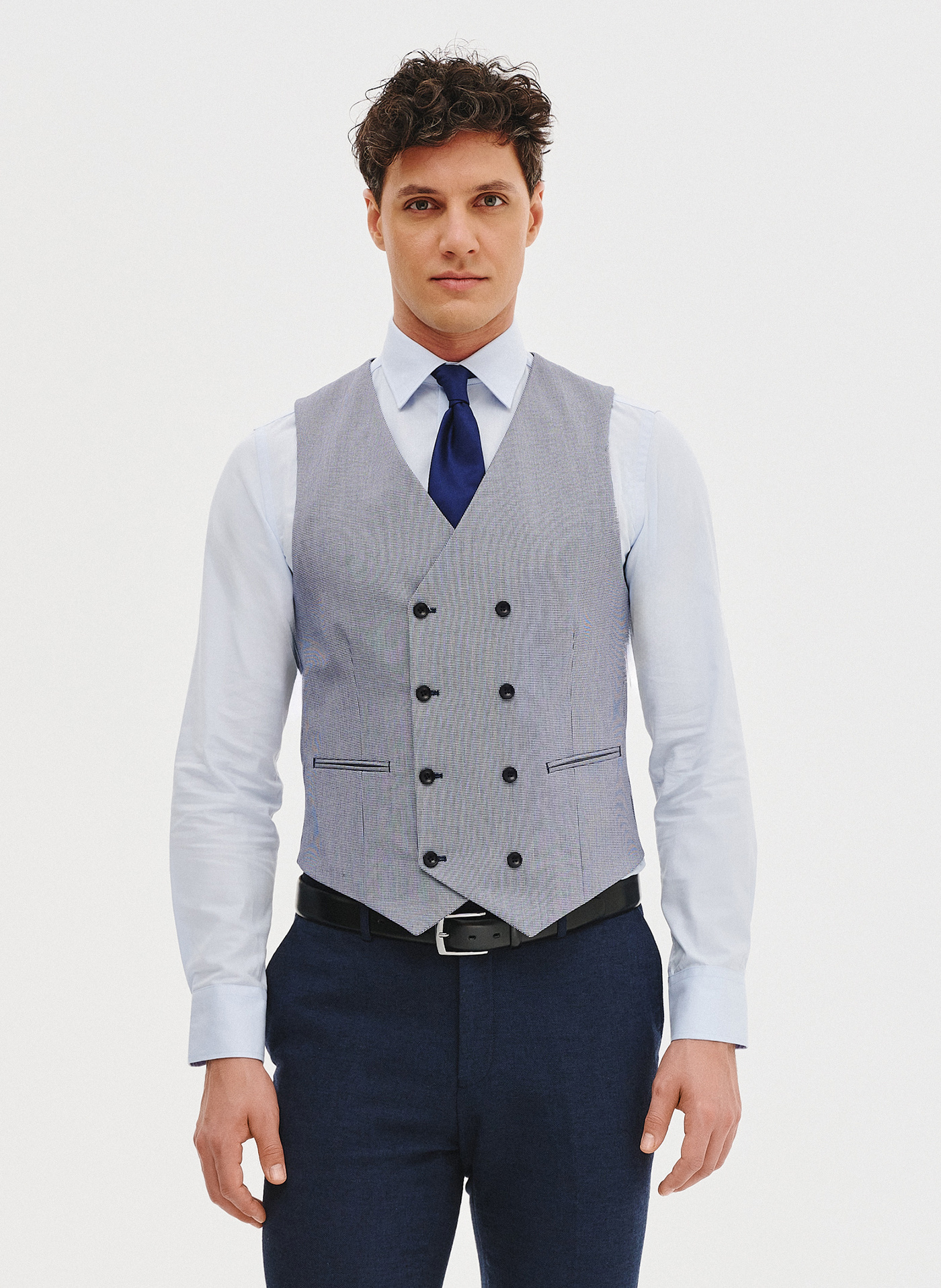 PAKO LORENTE - Dwurzędowa kamizelka męska w pepitkę - Pako Lorente