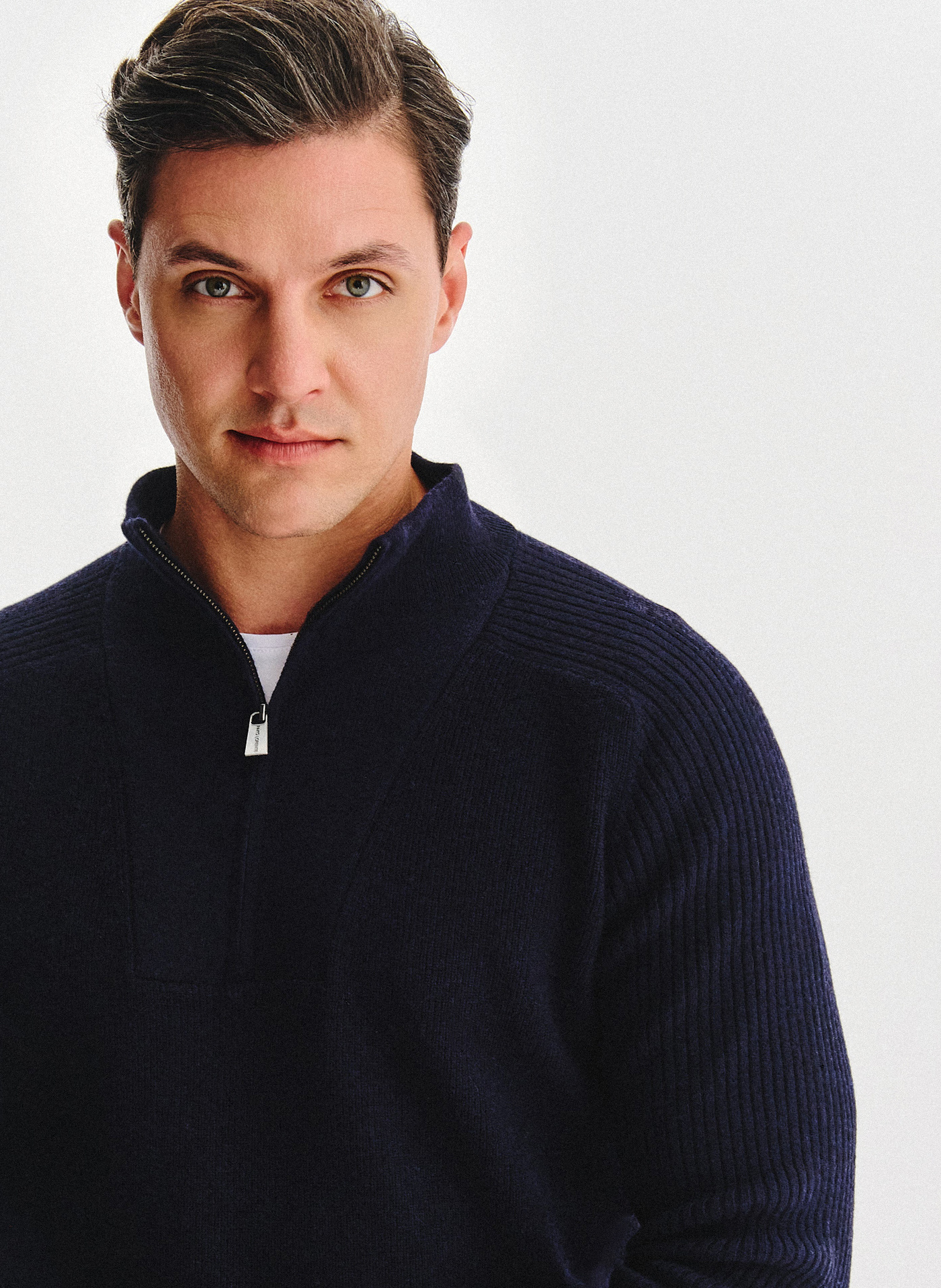 PAKO LORENTE - Granatowy sweter z rozpinaną stójką - Pako Lorente