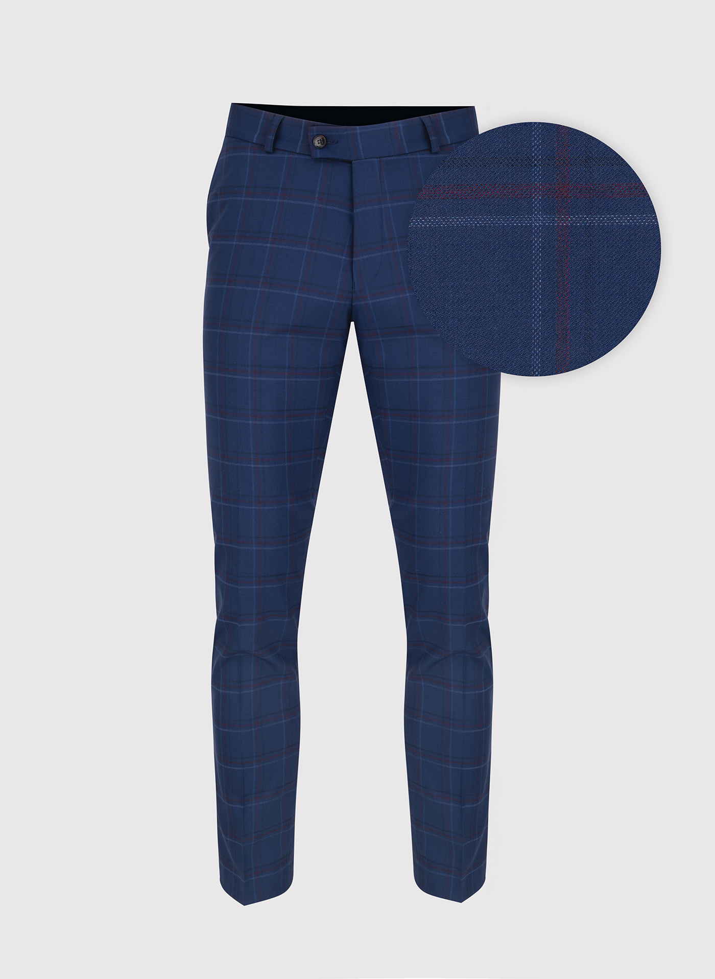 Granatowe spodnie garniturowe w czerwono-niebieską kratkę - Pako Lorente