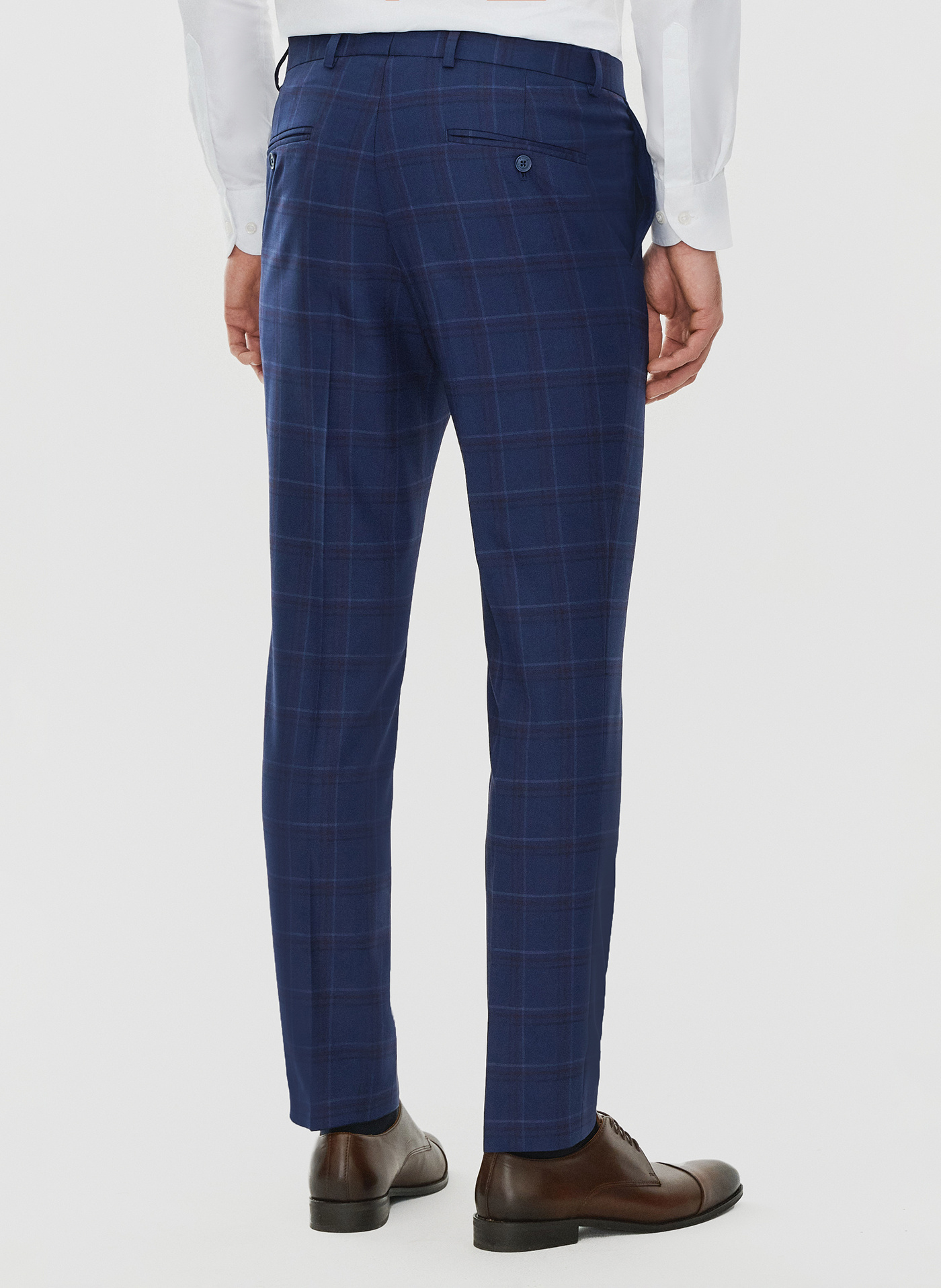 Granatowe spodnie garniturowe w czerwono-niebieską kratkę - Pako Lorente