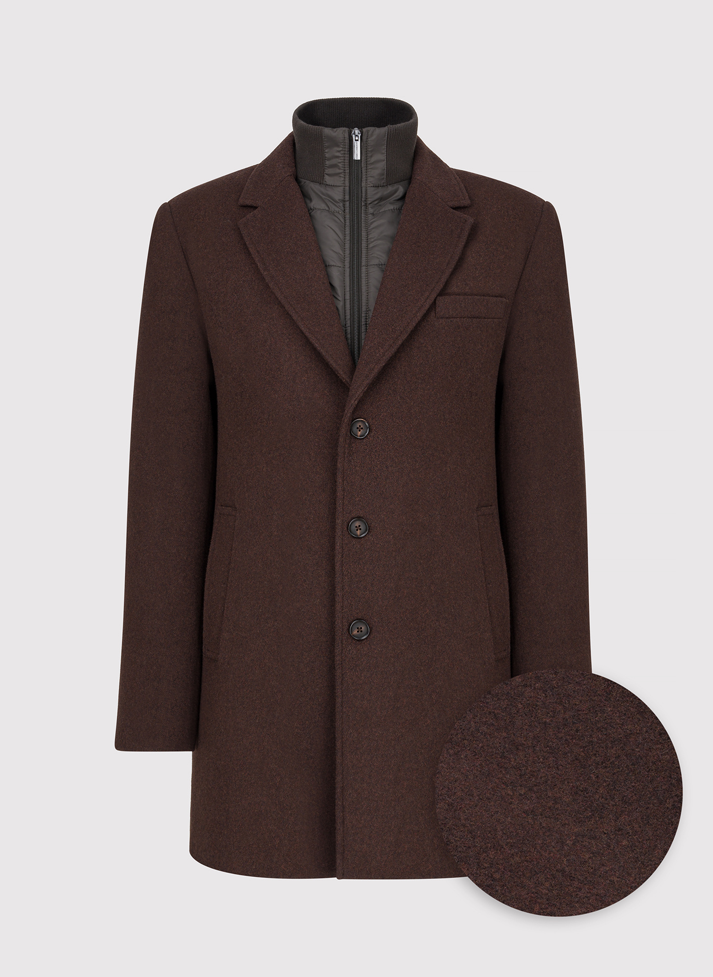 PAKO LORENTE - Brązowy płaszcz męski z odpinanym kołnierzem - Pako Lorente