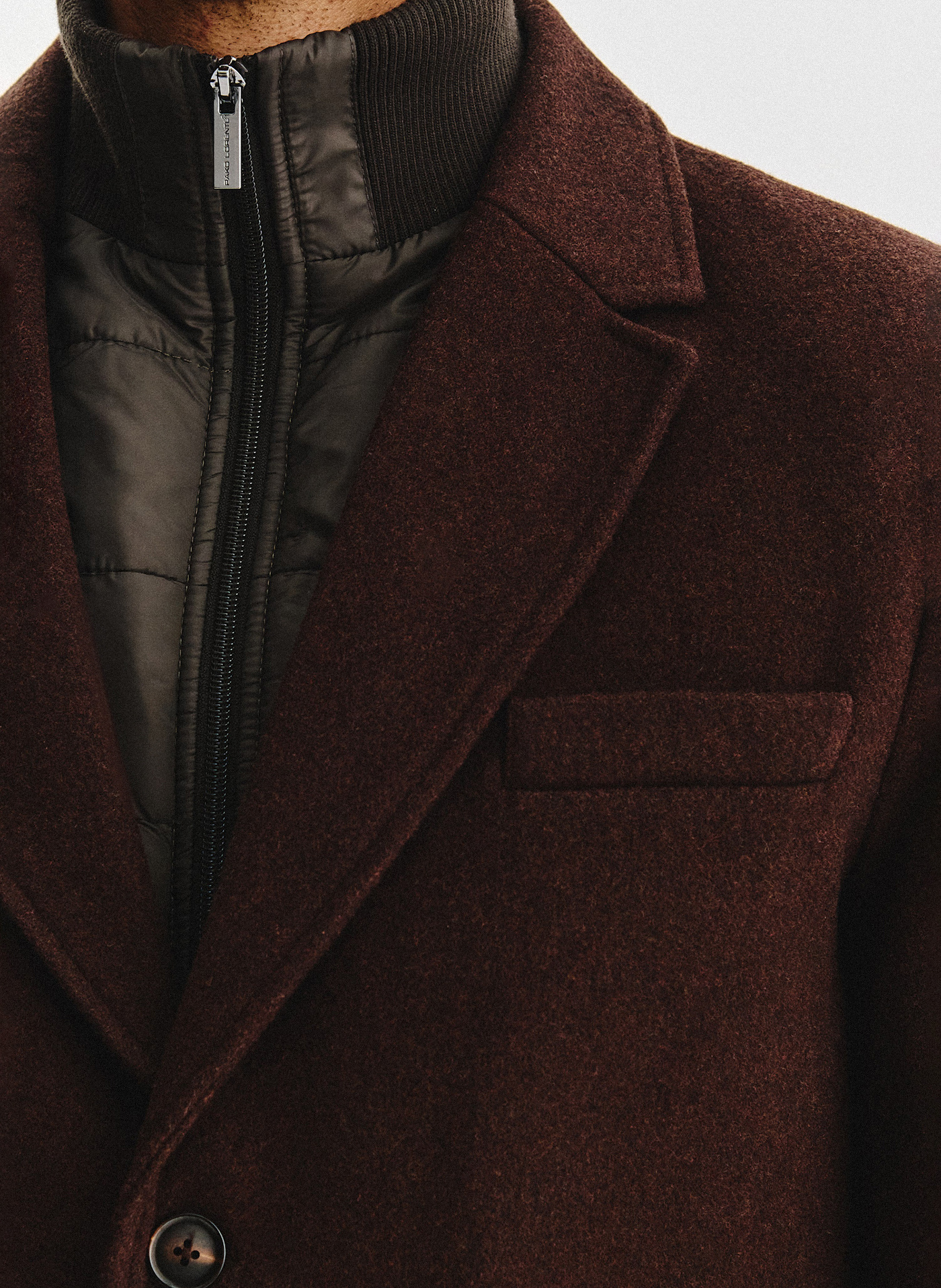 PAKO LORENTE - Brązowy płaszcz męski z odpinanym kołnierzem - Pako Lorente