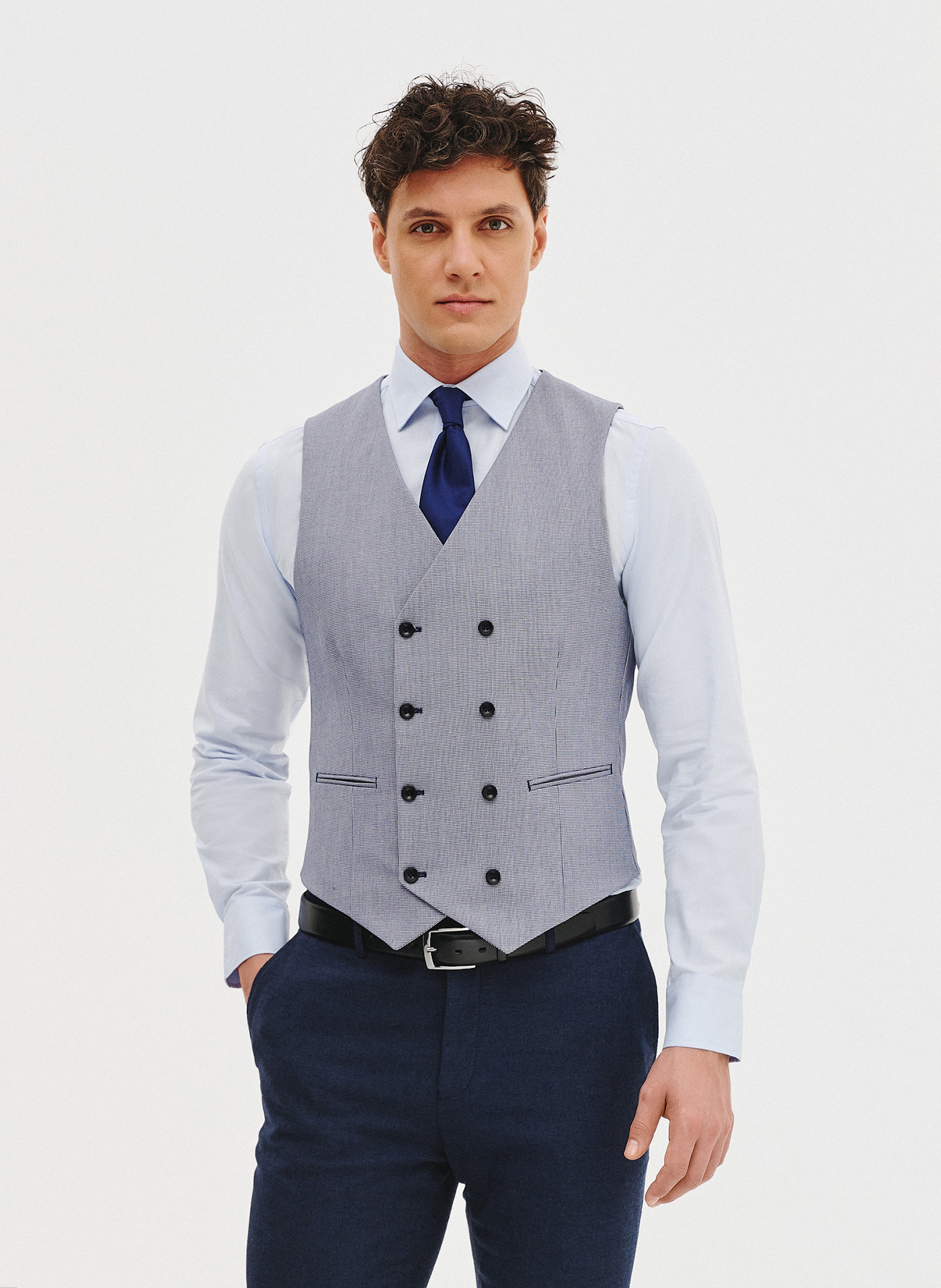 PAKO LORENTE - Dwurzędowa kamizelka męska w pepitkę - Pako Lorente