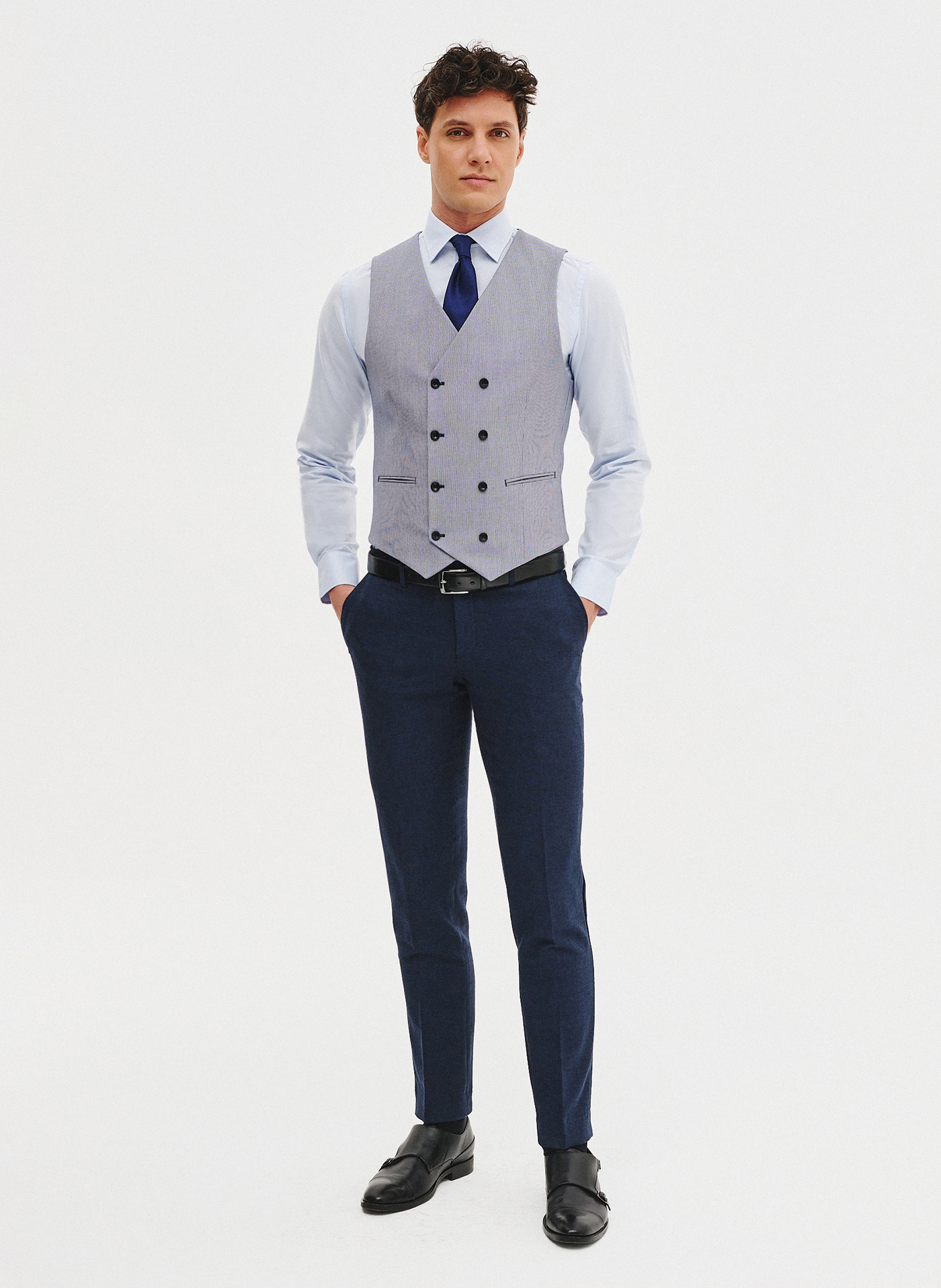 PAKO LORENTE - Dwurzędowa kamizelka męska w pepitkę - Pako Lorente