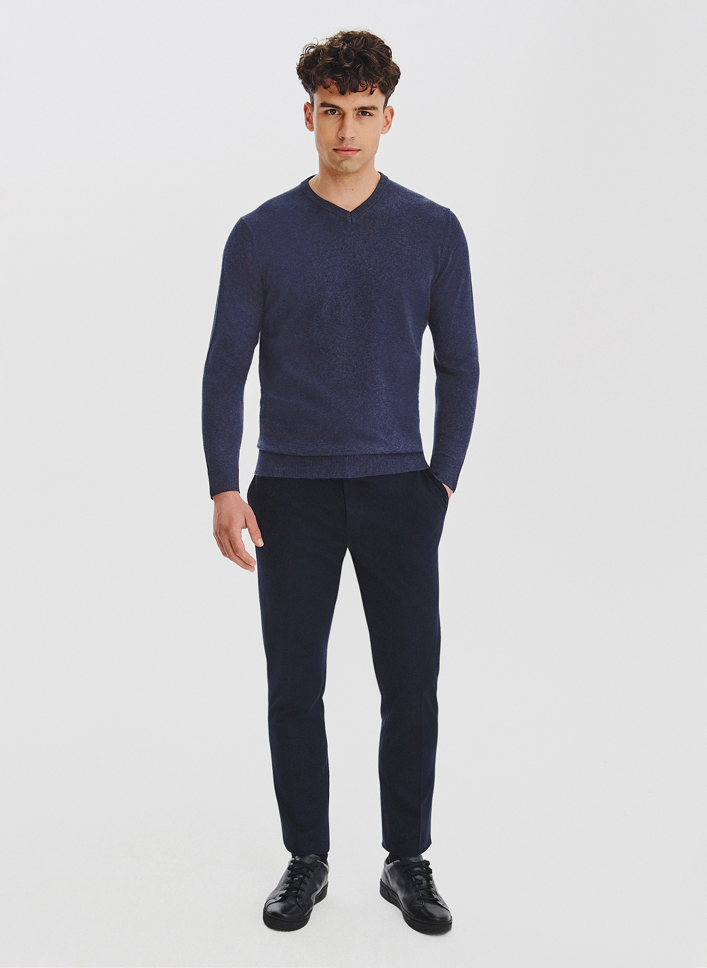 PAKO LORENTE - Granatowy sweter męski v-neck - Pako Lorente