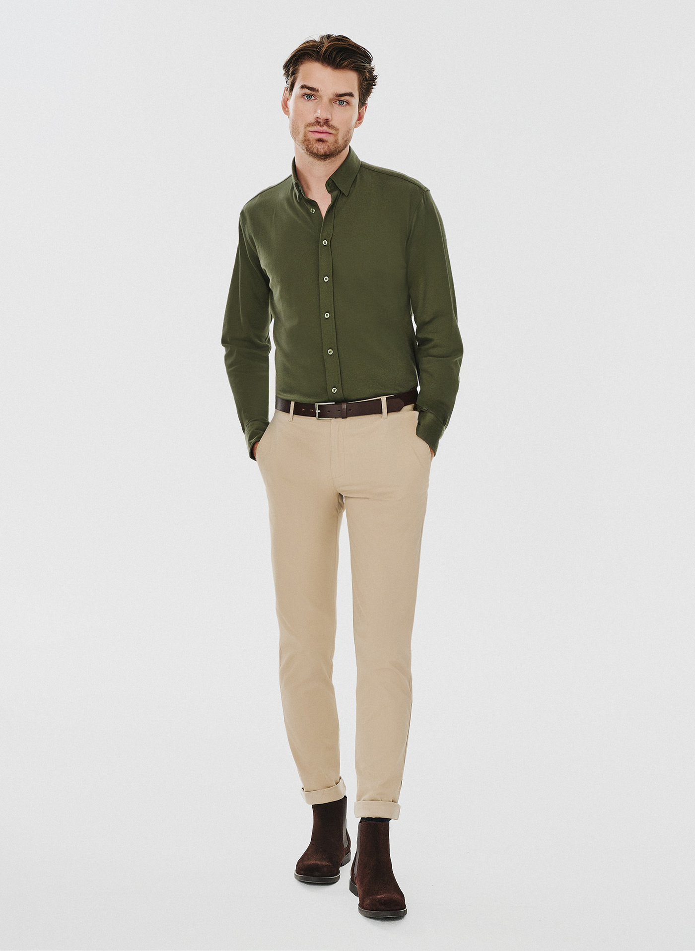 Gładkie spodnie męskie w kolorze beżowym - Pako Lorente