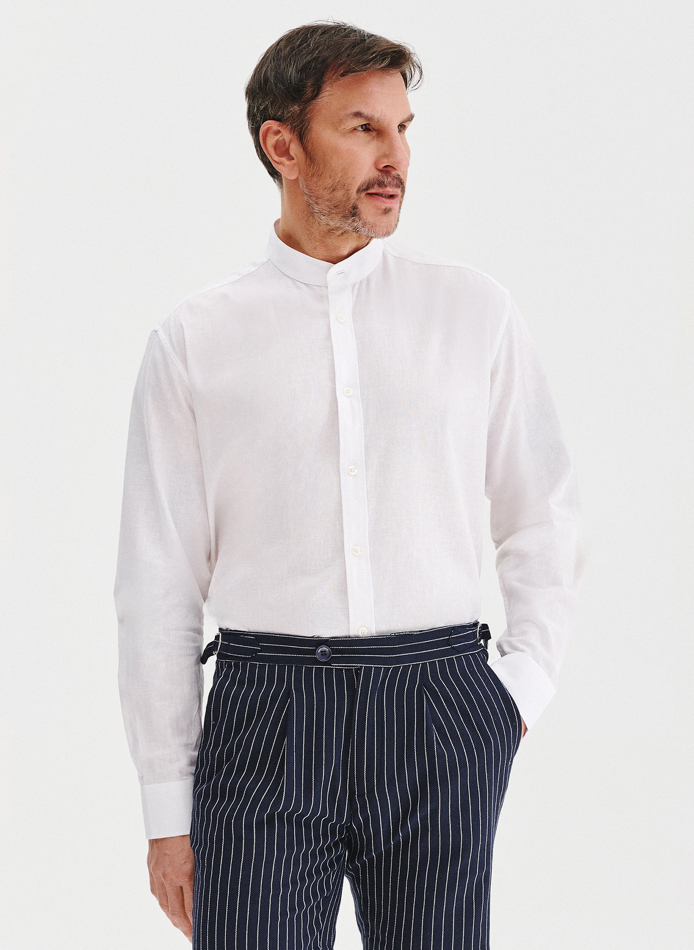 PAKO LORENTE - Biała koszula męska z lnu i bawełny - Pako Lorente