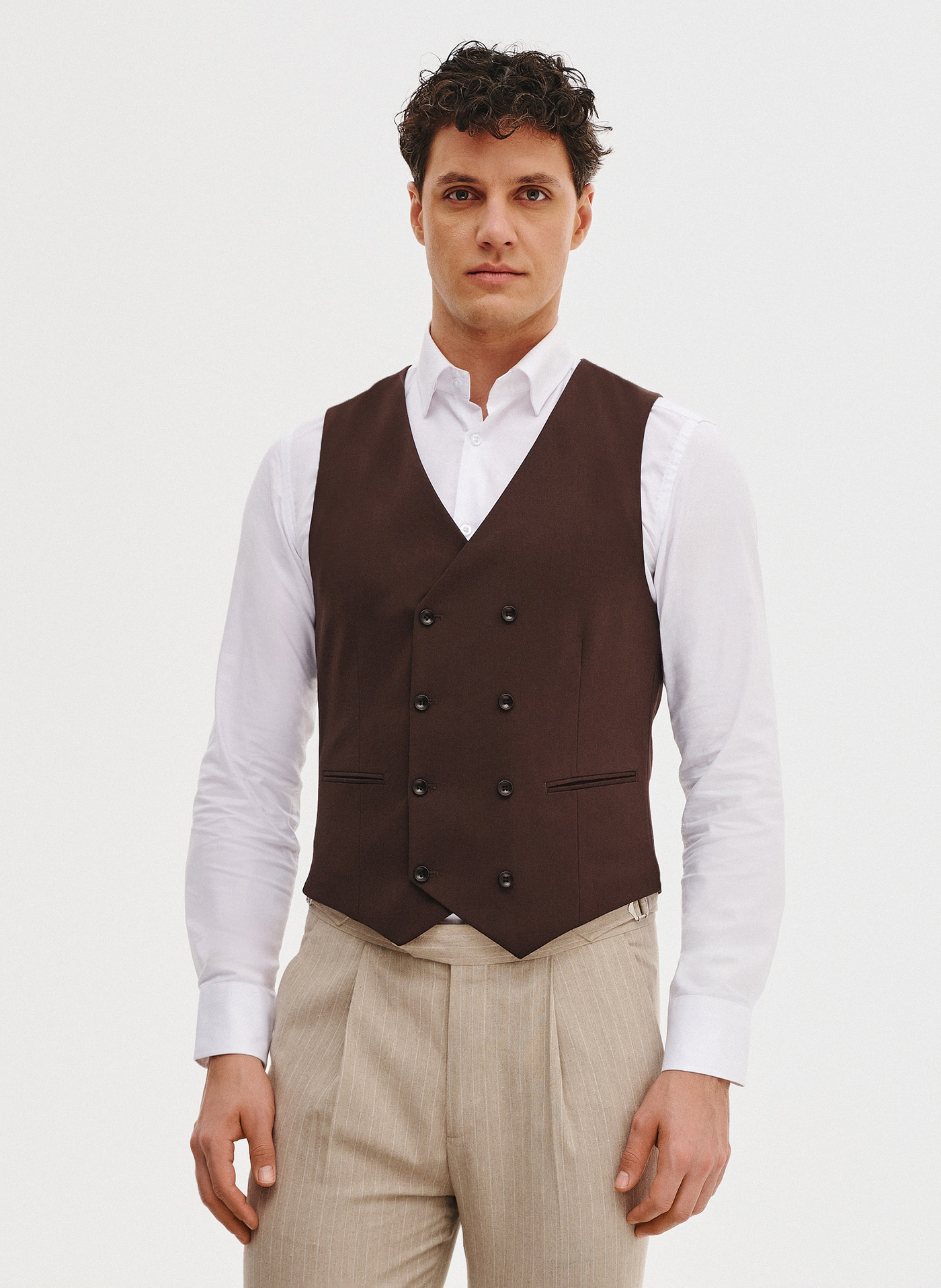 PAKO LORENTE - Brązowa dwurzędowa kamizelka męska - Pako Lorente