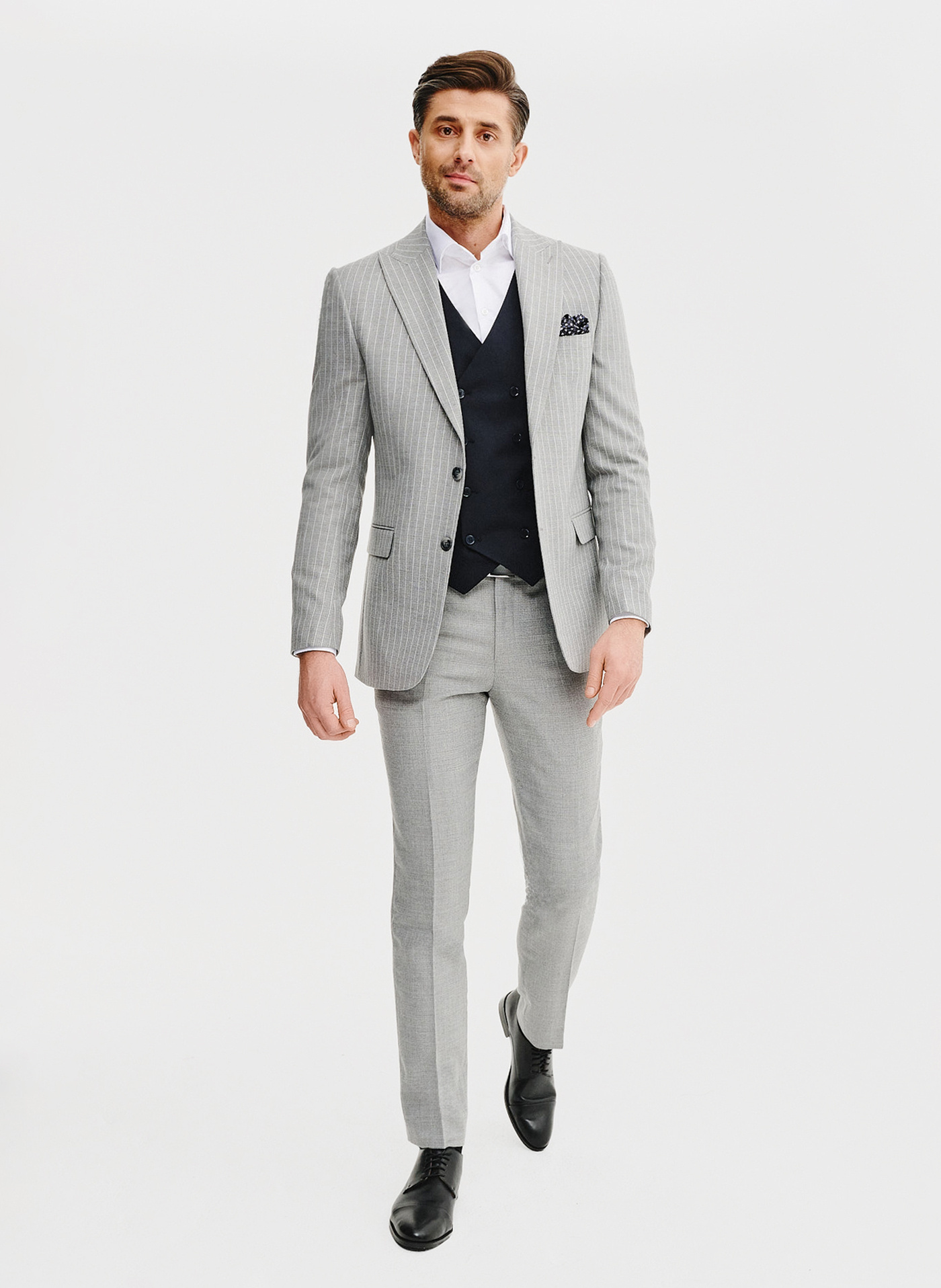 Granatowa dwurzędowa kamizelka męska - Pako Lorente