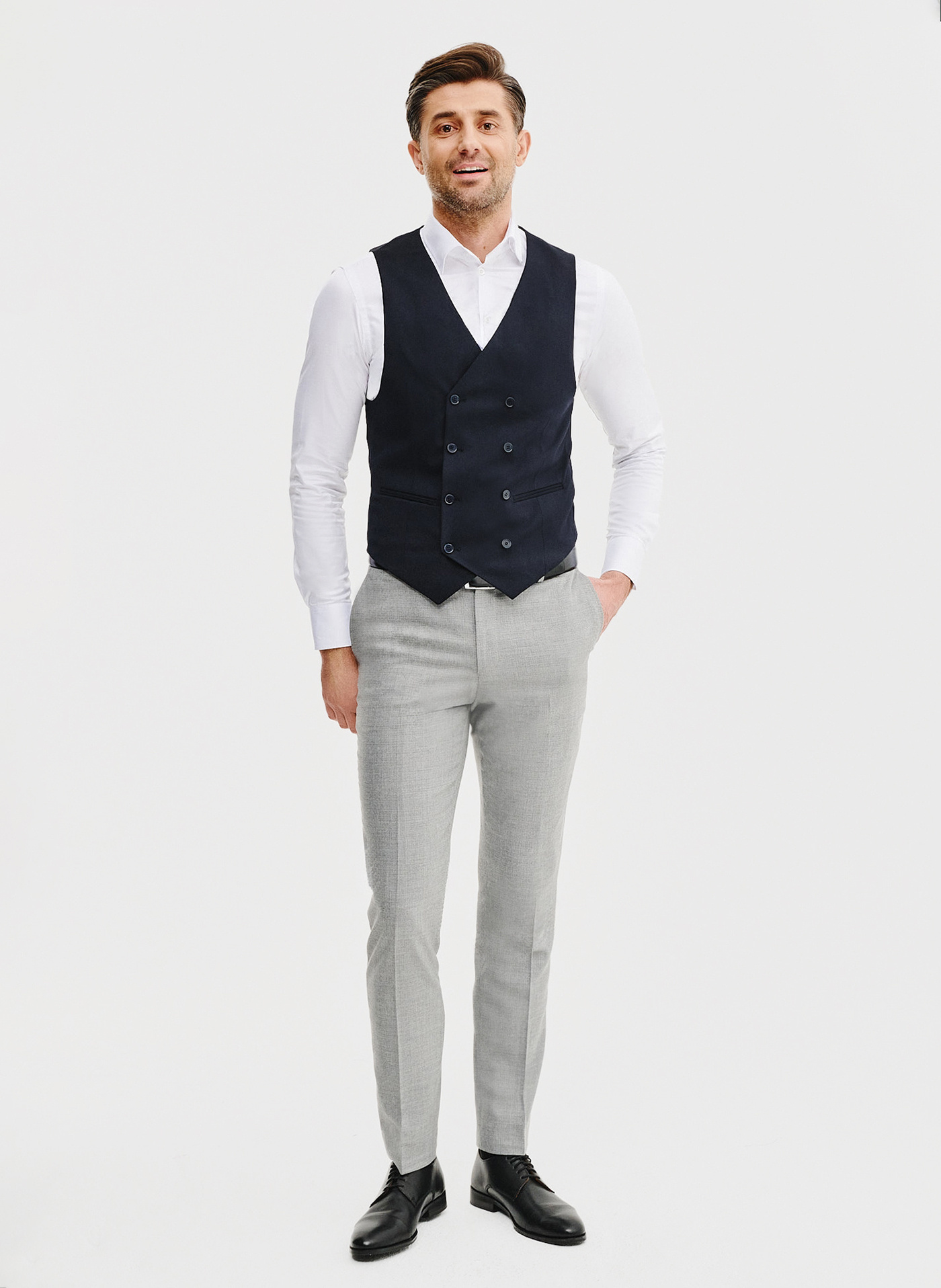 Granatowa dwurzędowa kamizelka męska - Pako Lorente