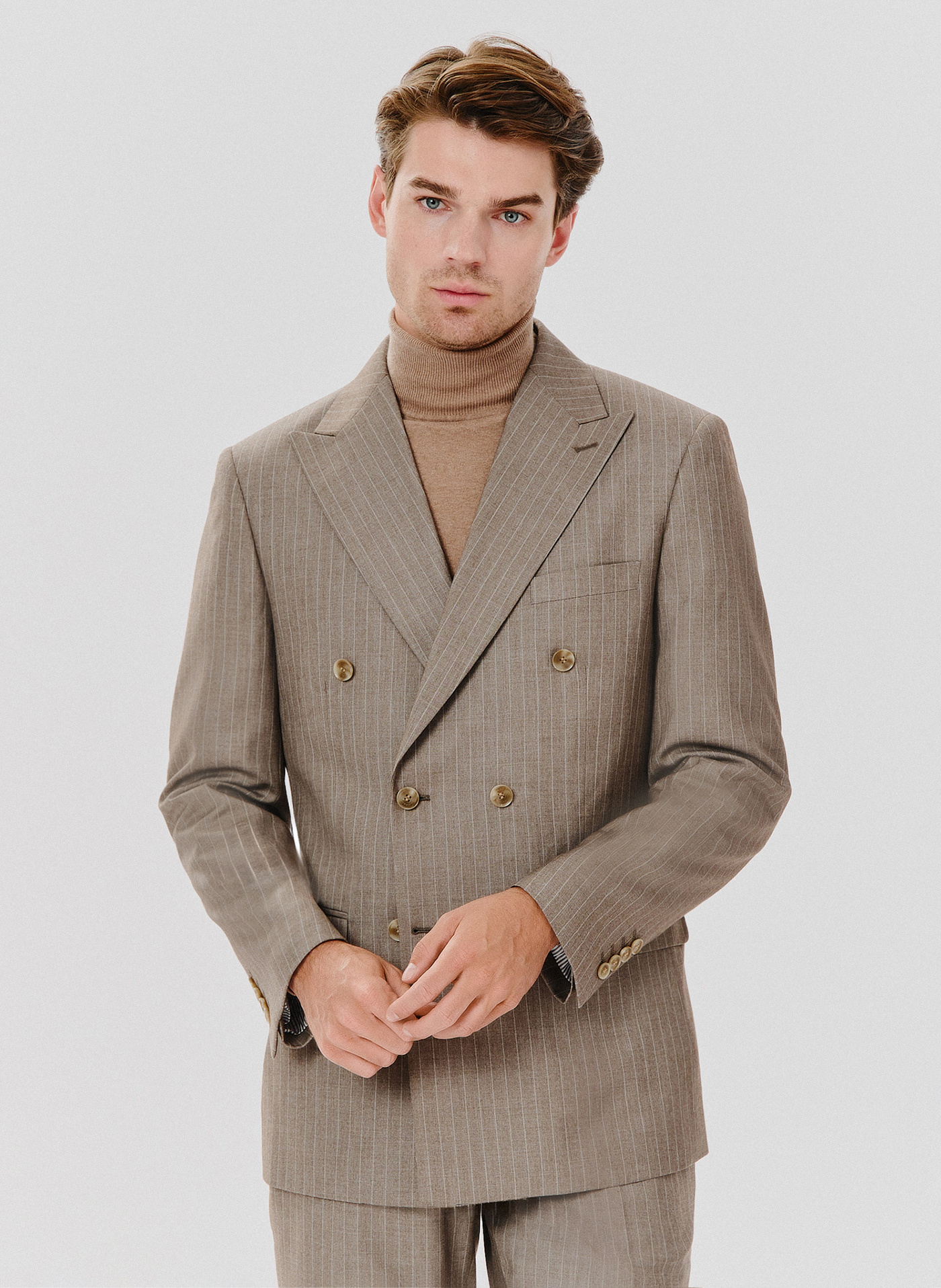 Beżowa marynarka garniturowa w prążki - Pako Lorente