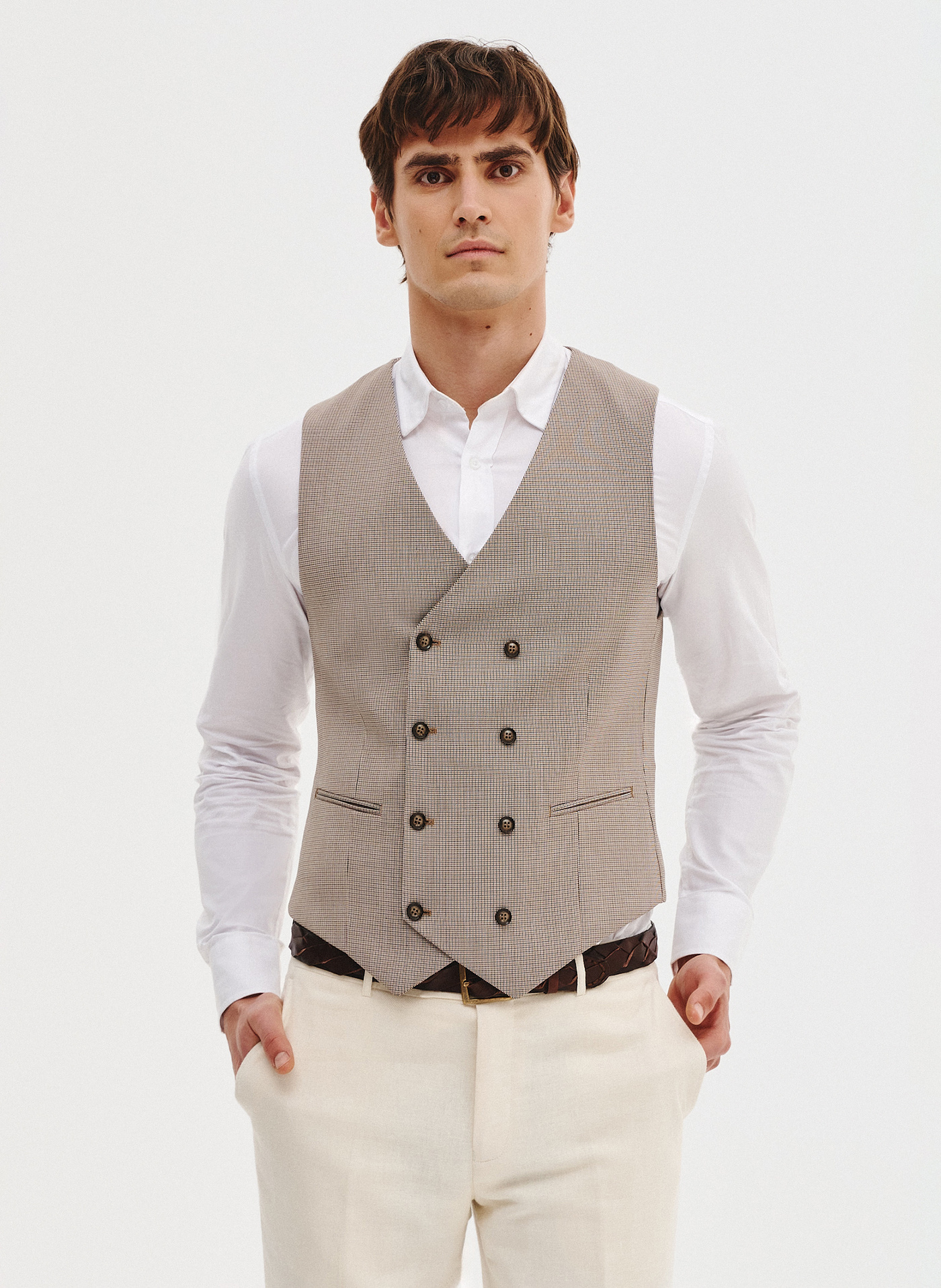 PAKO LORENTE - Dwurzędowa kamizelka męska w drobną kratę - Pako Lorente