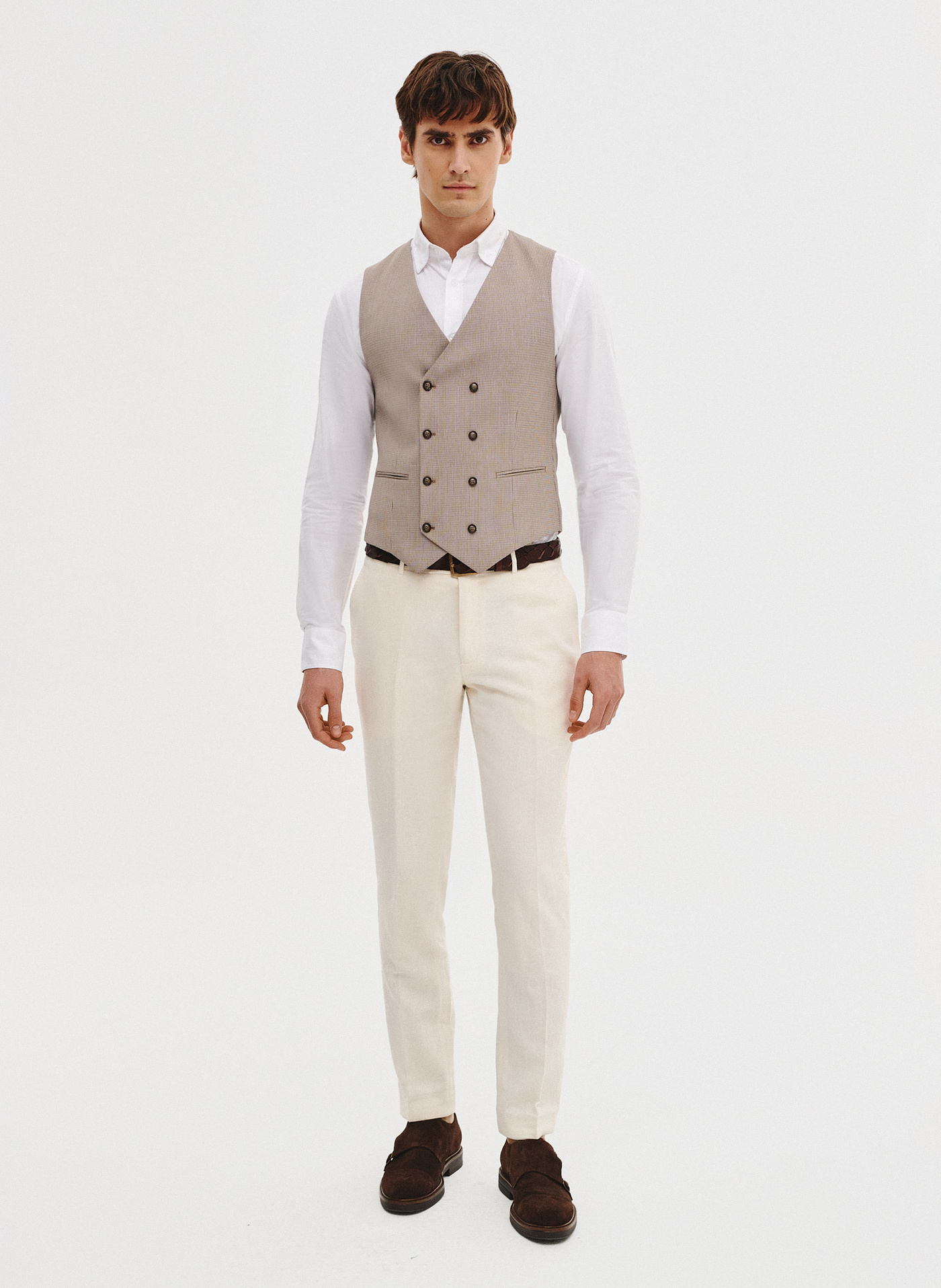 PAKO LORENTE - Dwurzędowa kamizelka męska w drobną kratę - Pako Lorente