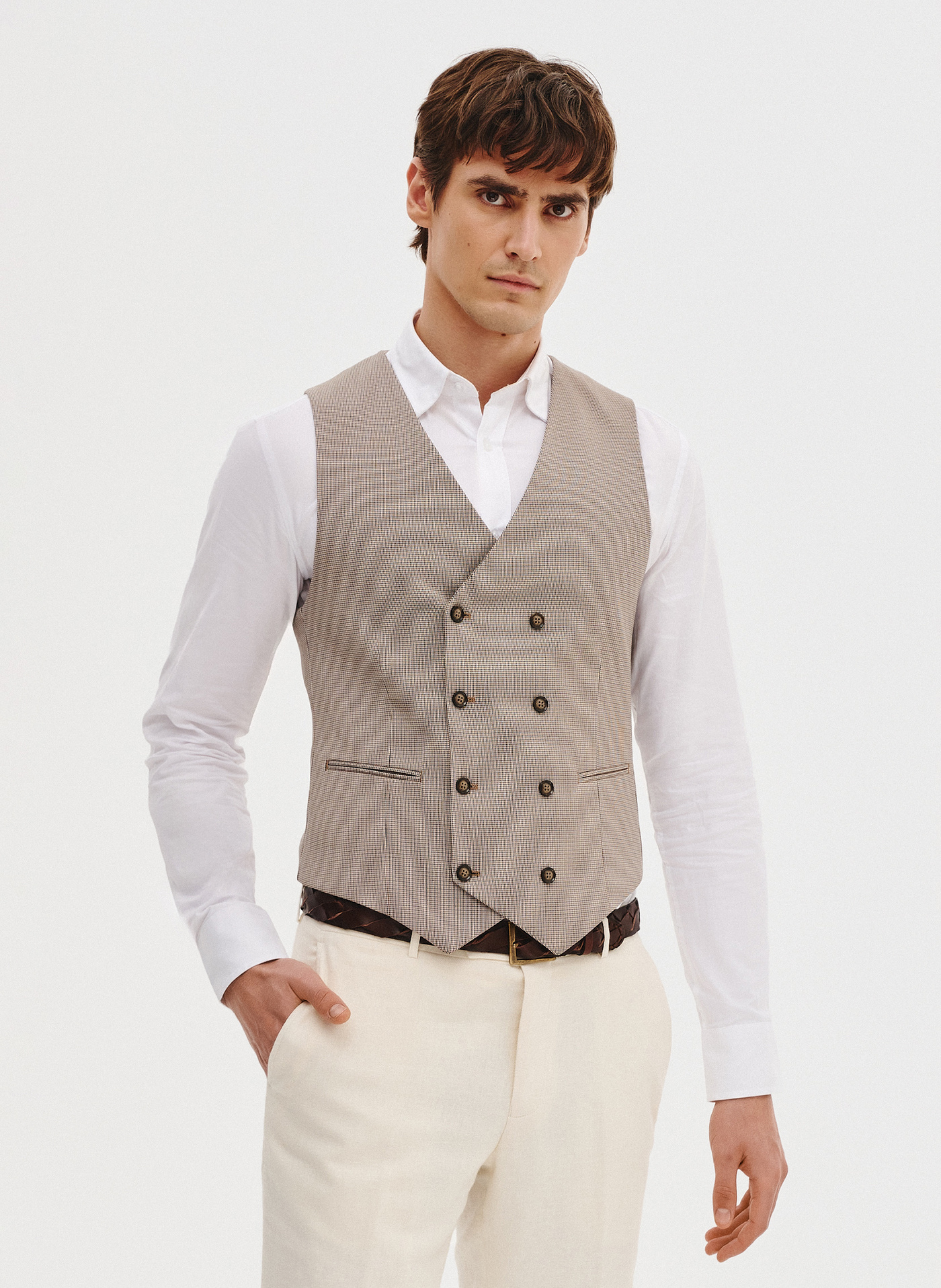 PAKO LORENTE - Dwurzędowa kamizelka męska w drobną kratę - Pako Lorente