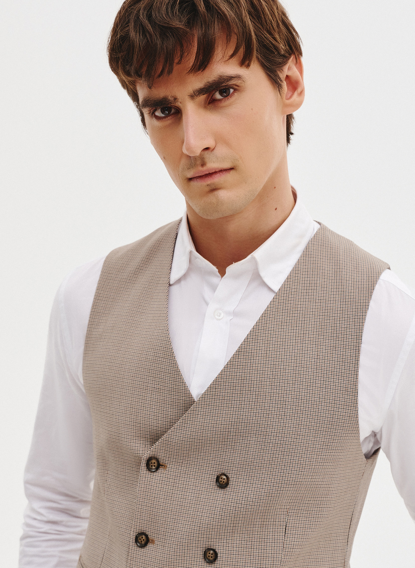 PAKO LORENTE - Dwurzędowa kamizelka męska w drobną kratę - Pako Lorente