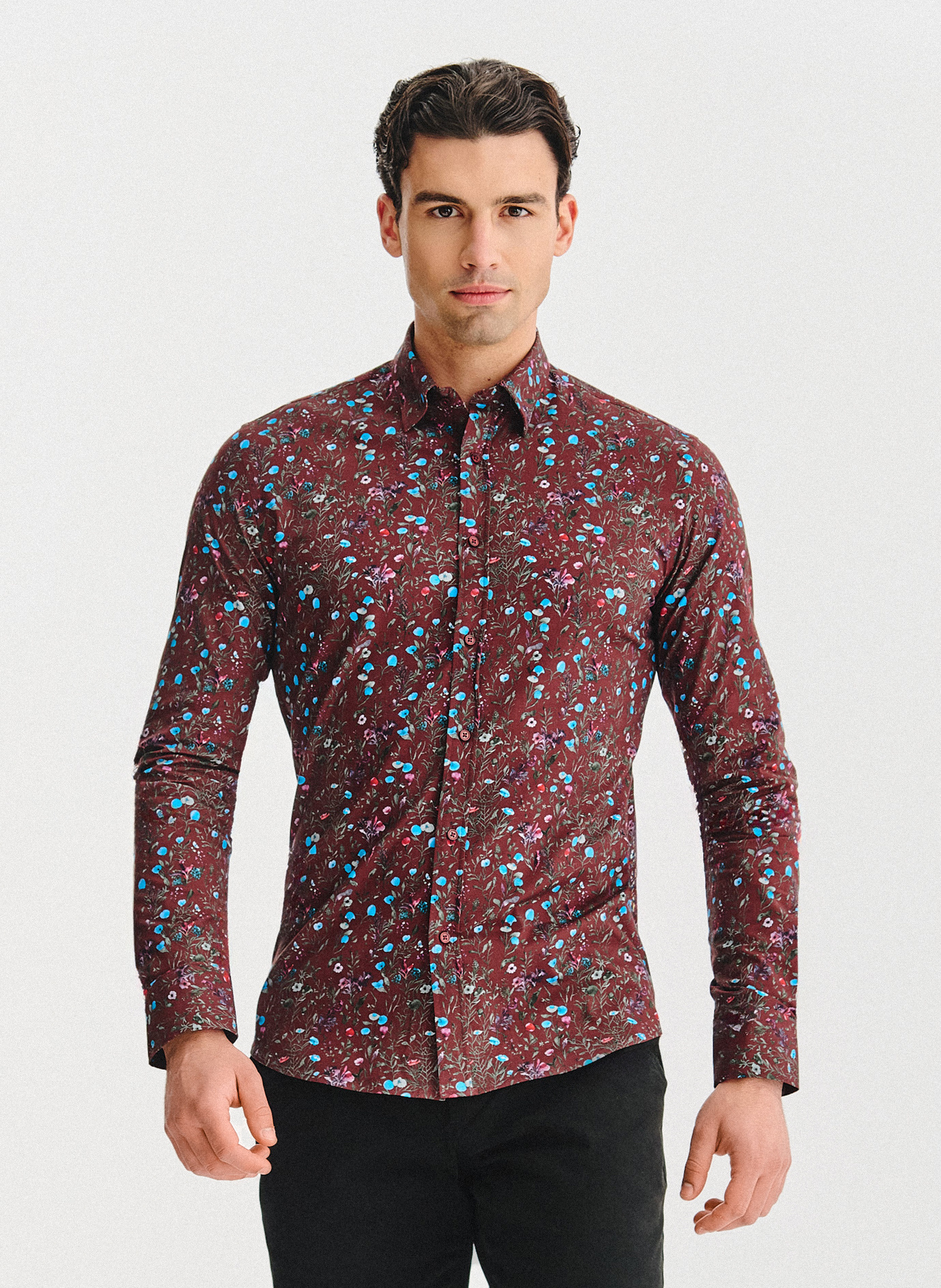 Bordowa koszula w kwiaty - Pako Lorente