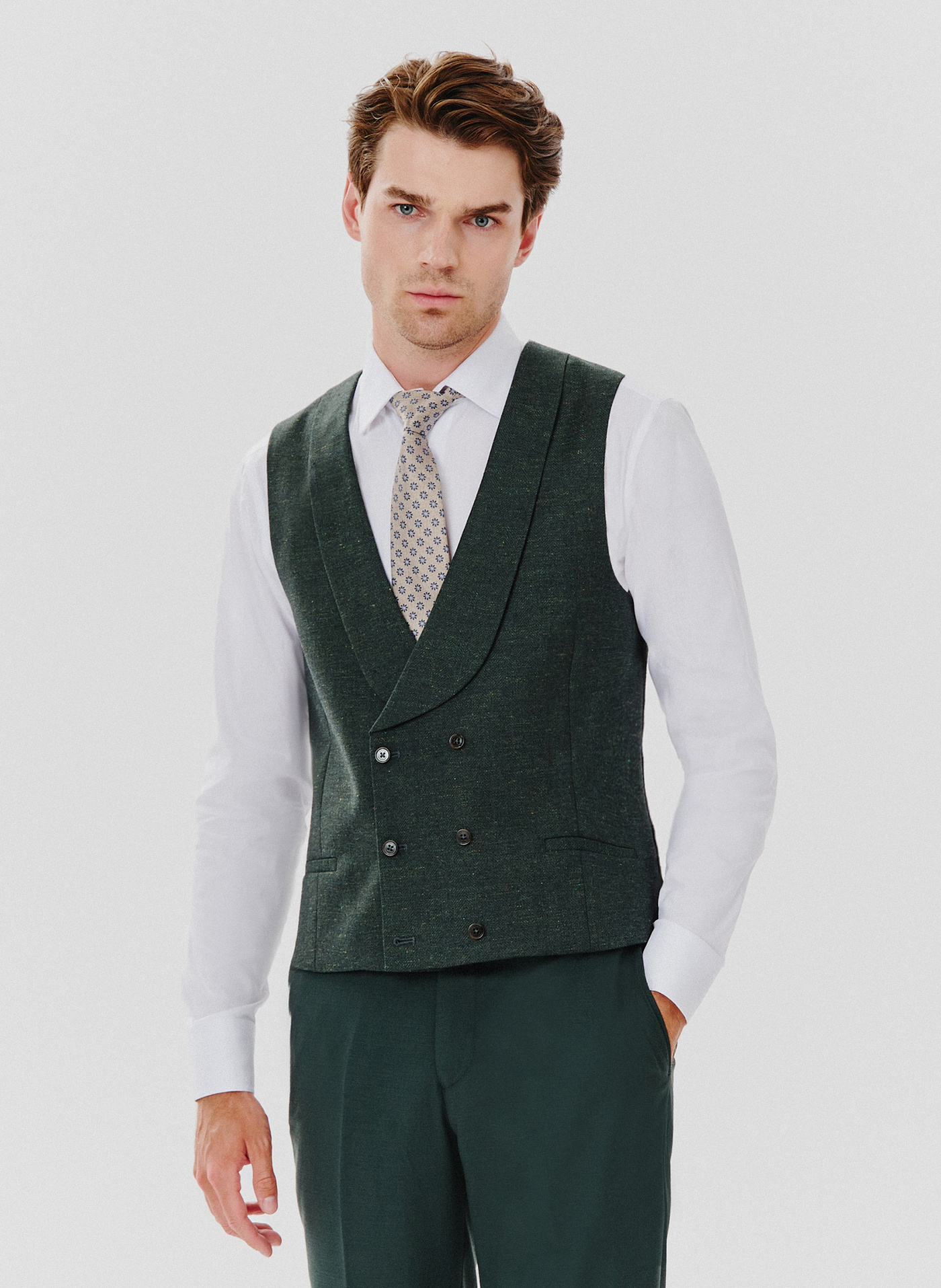 Dwurzędowa kamizelka męska w kolorze zielonym - Pako Lorente