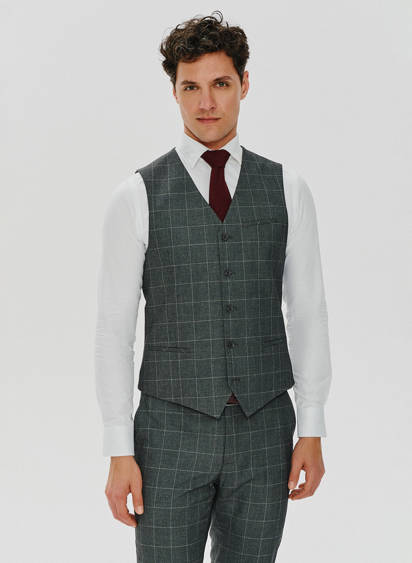 Szara garniturowa kamizelka w kratę - Pako Lorente