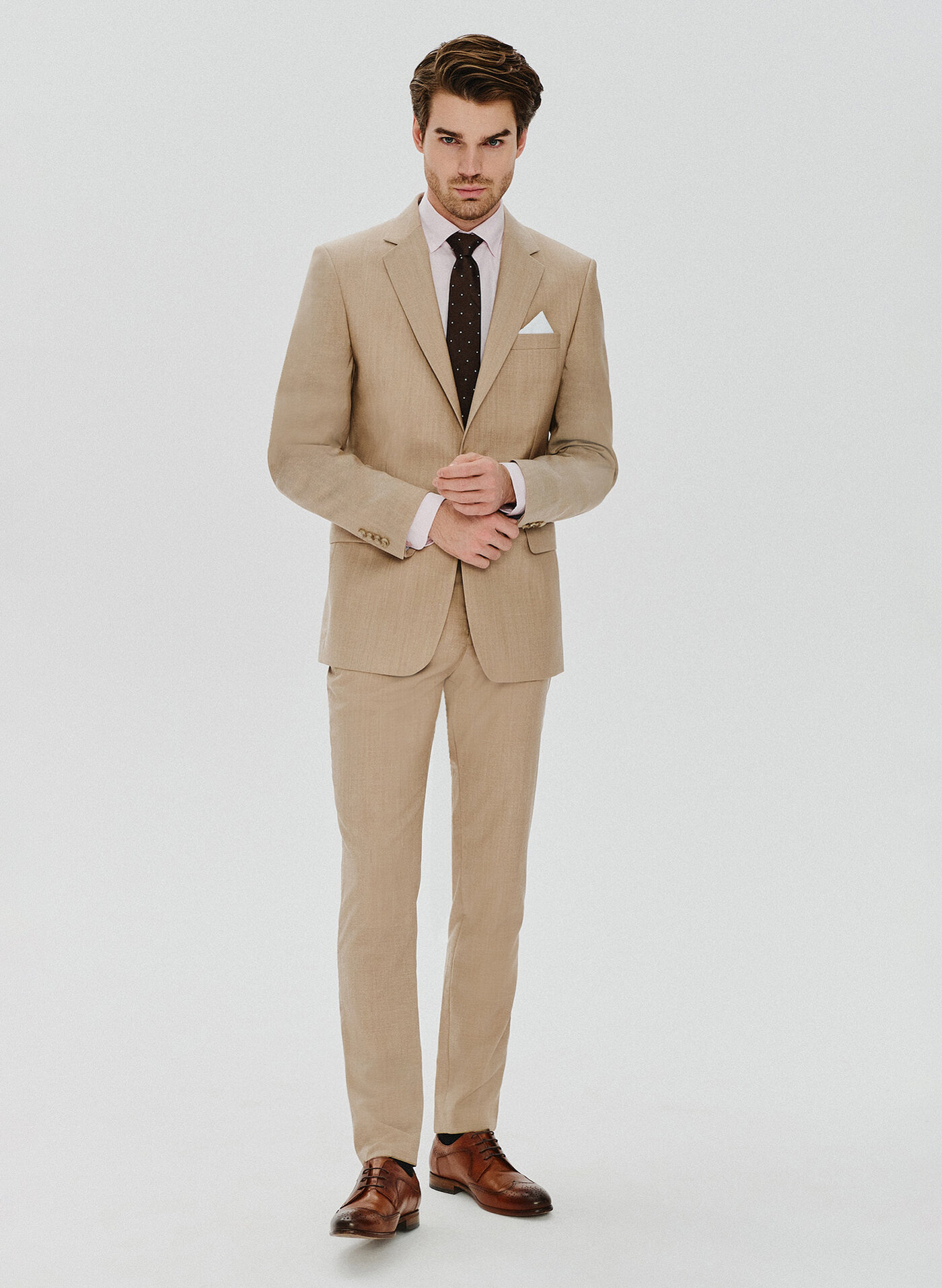 Beżowa wełniana marynarka męska - Pako Lorente