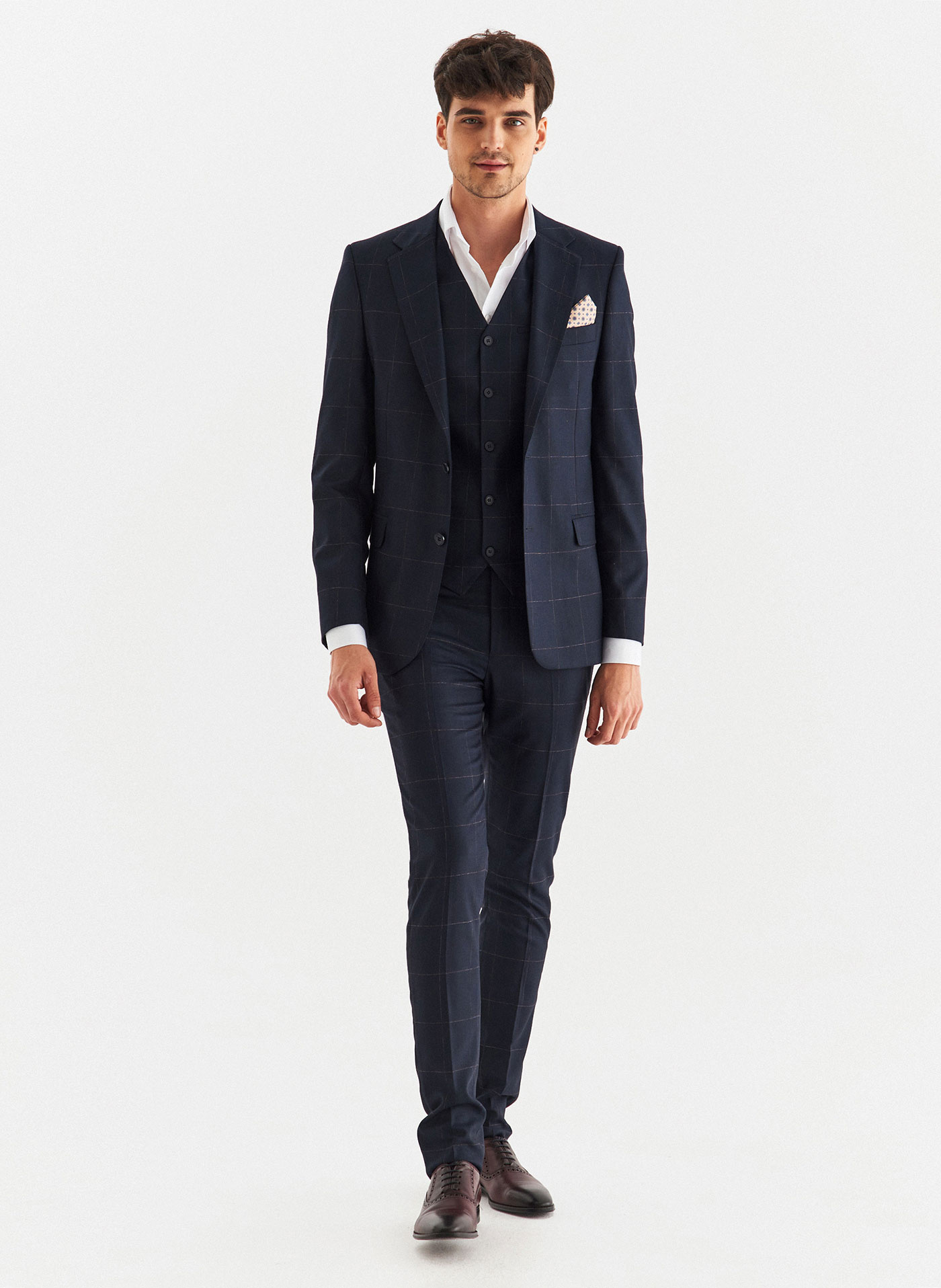 Granatowa marynarka garniturowa w kratę Windowpane - Pako Lorente