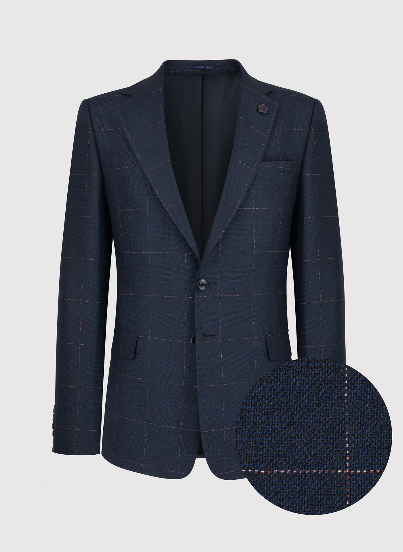 Granatowa marynarka garniturowa w kratę Windowpane - Pako Lorente