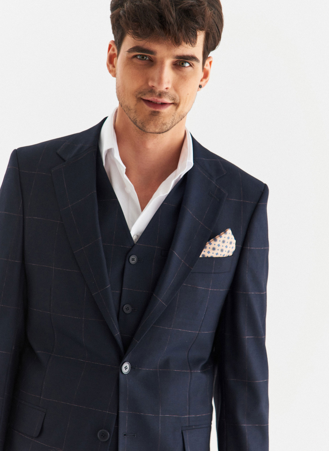 Granatowa marynarka garniturowa w kratę Windowpane - Pako Lorente