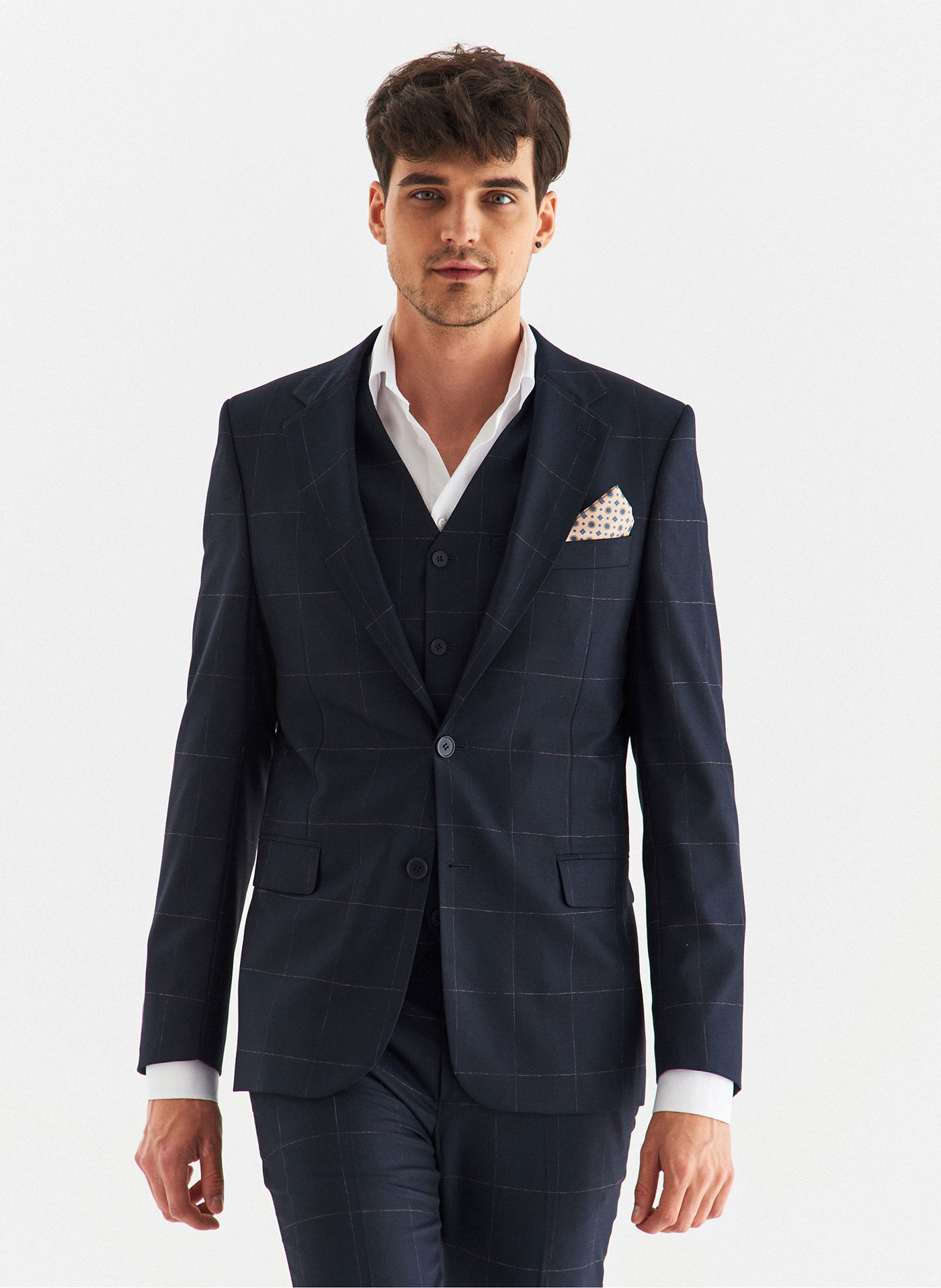 Granatowa marynarka garniturowa w kratę Windowpane - Pako Lorente