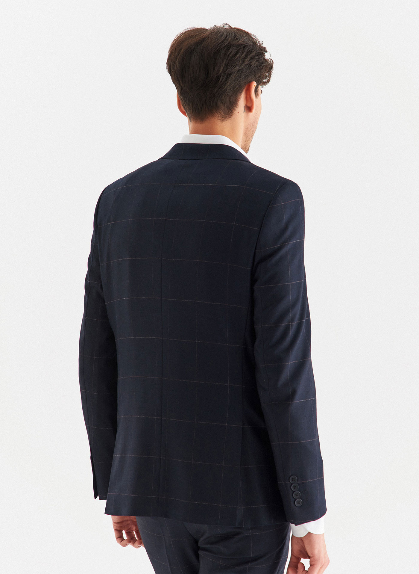 Granatowa marynarka garniturowa w kratę Windowpane - Pako Lorente