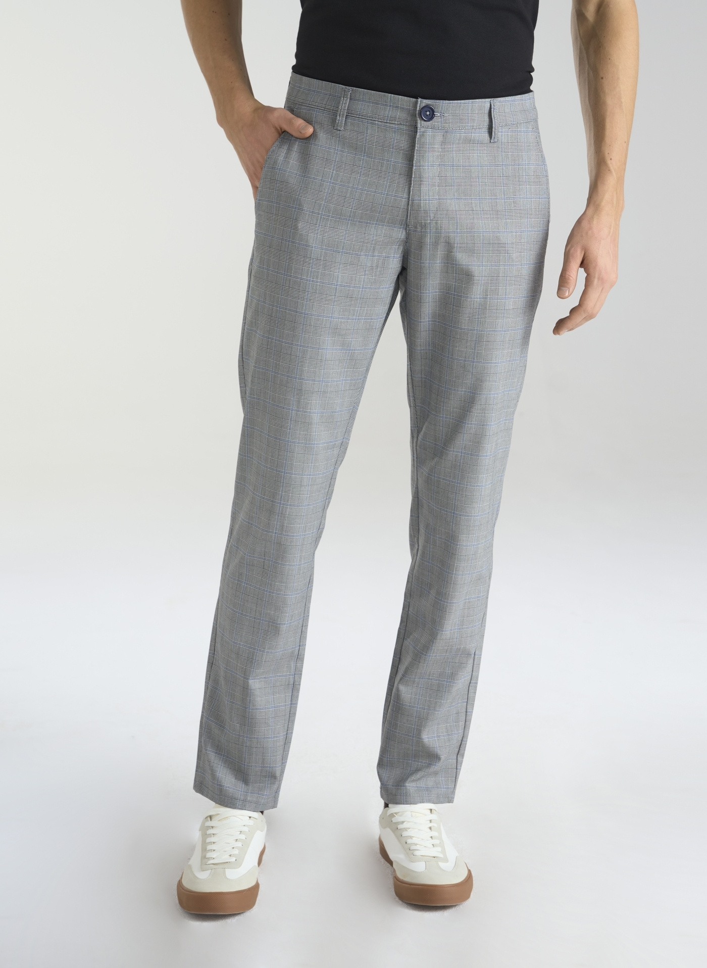 Szare męskie spodnie chino w kratę P23SF-WX-009-S-S - Pako Lorente - Pako Lorente